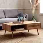 Table basse en cannage 110 x 59 x 39 cm - Bohème - Naturel, 1 tiroir, 1 espace de rangement, pieds scandinaves Photo1