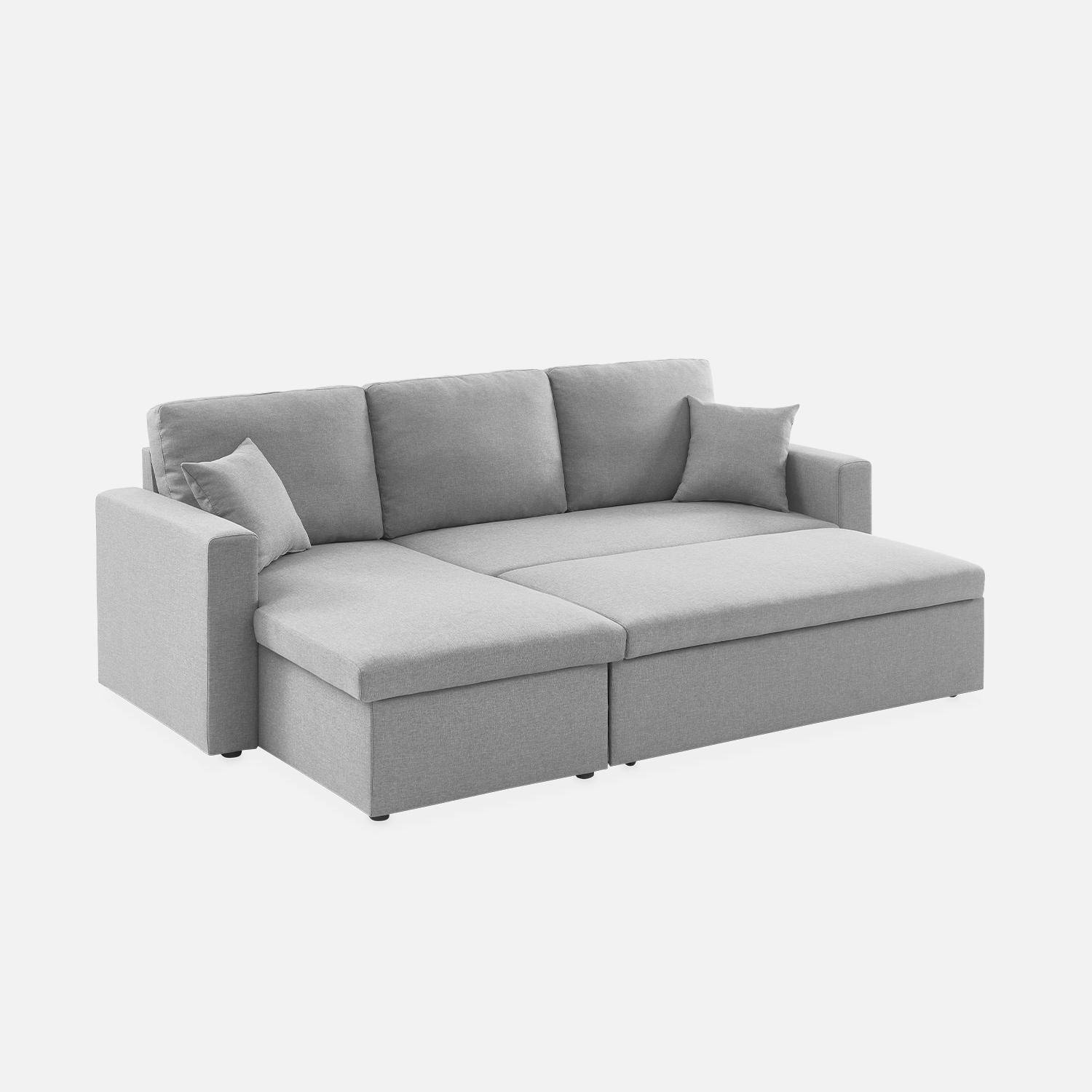 Canapé d'angle convertible en tissu gris clair - IDA - 3 places, fauteuil d'angle réversible coffre rangement lit modulable  Photo8