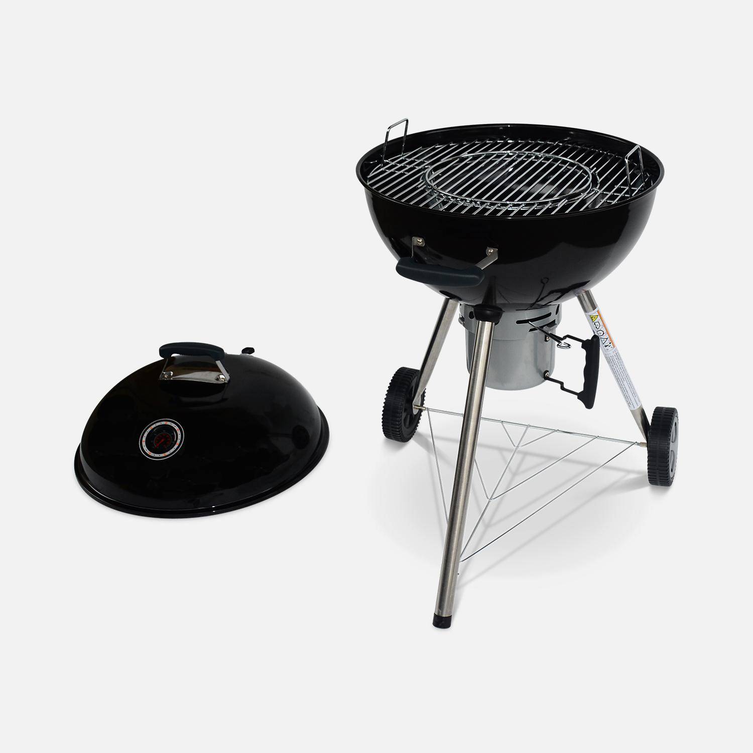 Barbecue PREMIUM charbon de bois Ø 57cm - Charles - Noir émaillé, barbecue avec grille amovible, aérateurs, fumoir, récupérateur de cendres, souffleur offert Photo4