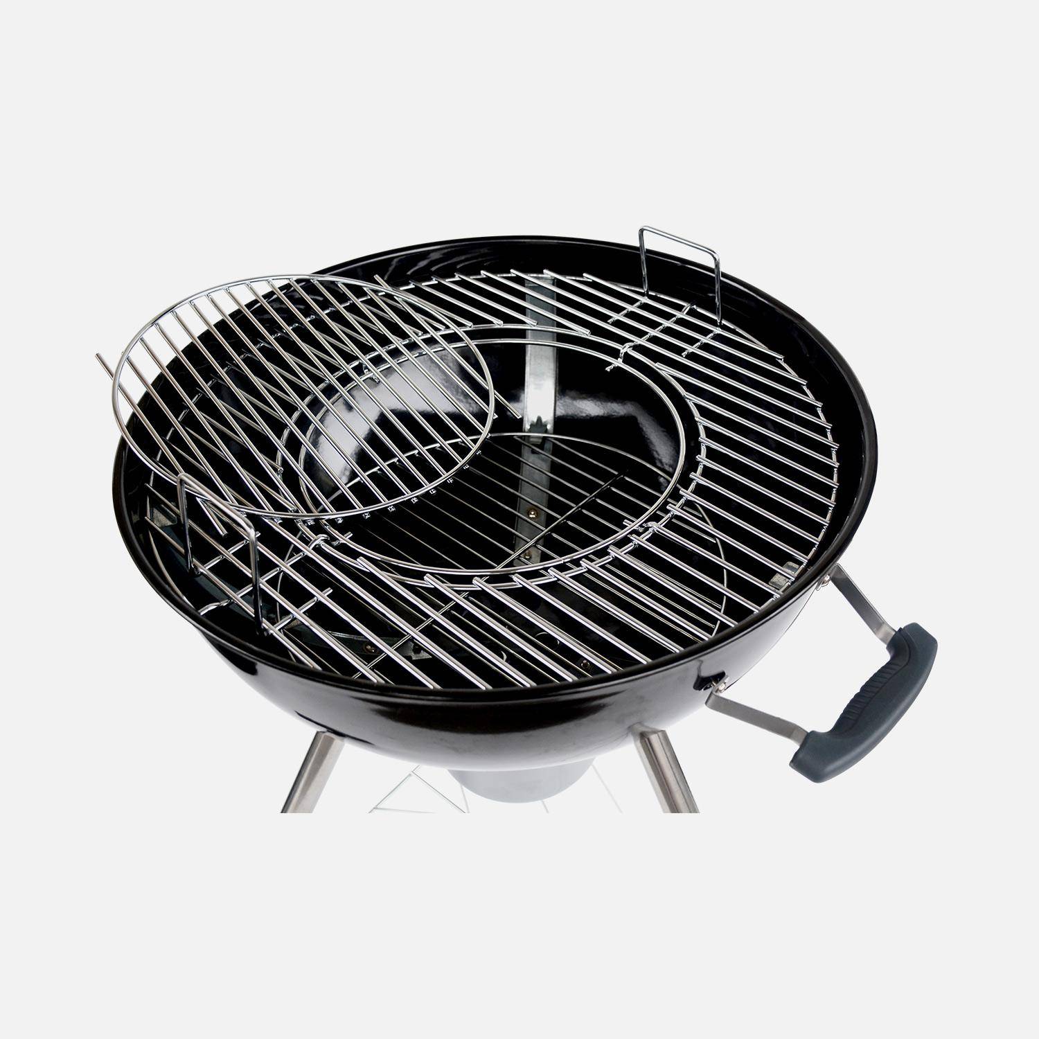 Barbecue PREMIUM charbon de bois Ø57cm - Charles - Noir émaillé, barbecue avec grille amovible, aérateurs, fumoir, récupérateur de cendres Photo5