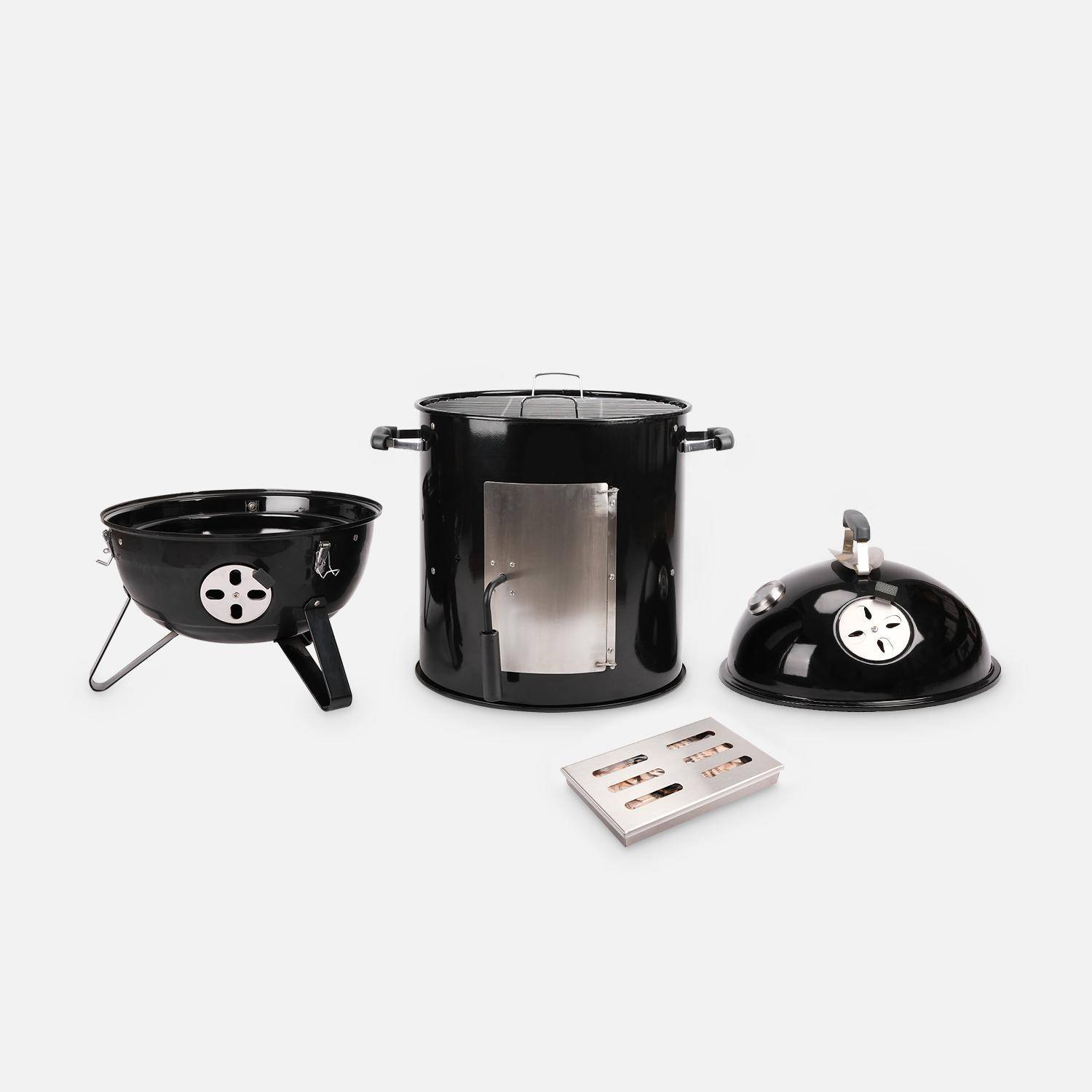 Barbacoa ahumador carbón – Juan – Smoker premium con aireadores, ahumador, gril, compartimento de ahumado negro Photo4