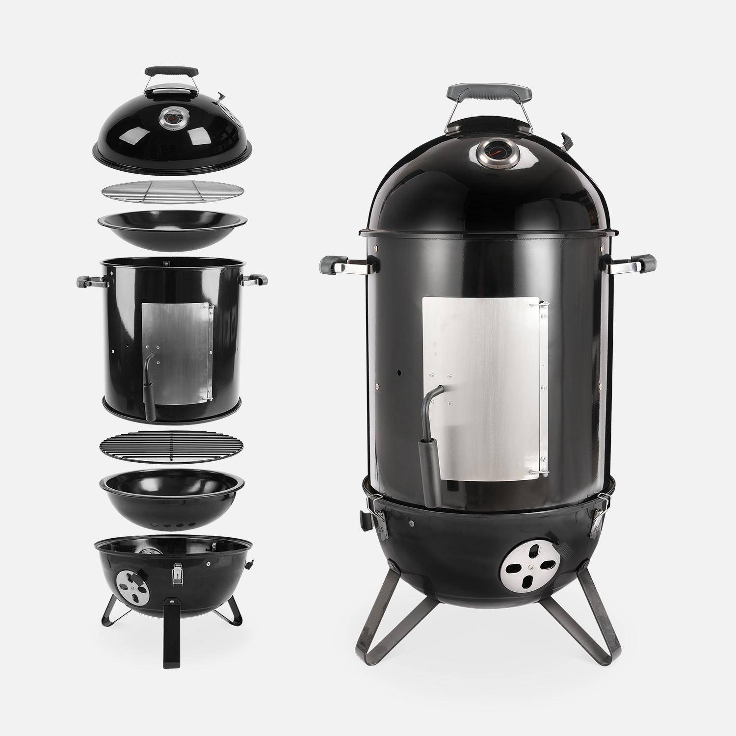Barbacoa ahumador carbón – Juan – Smoker premium con aireadores, ahumador, gril, compartimento de ahumado negro Photo7