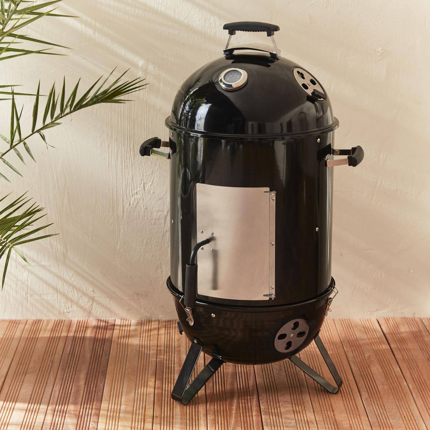 Barbacoa ahumador carbón – Juan – Smoker premium con aireadores, ahumador, gril, compartimento de ahumado negro Photo2
