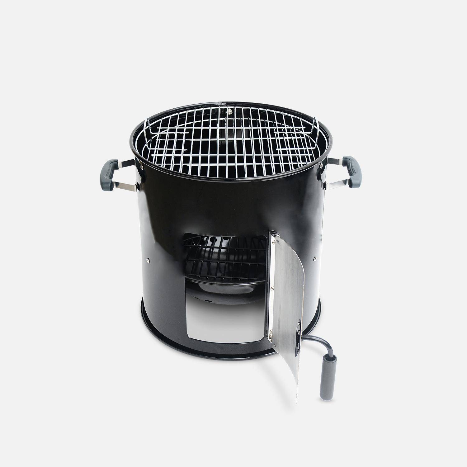 Barbacoa ahumador carbón – Juan – Smoker premium con aireadores, ahumador, gril, compartimento de ahumado negro Photo5