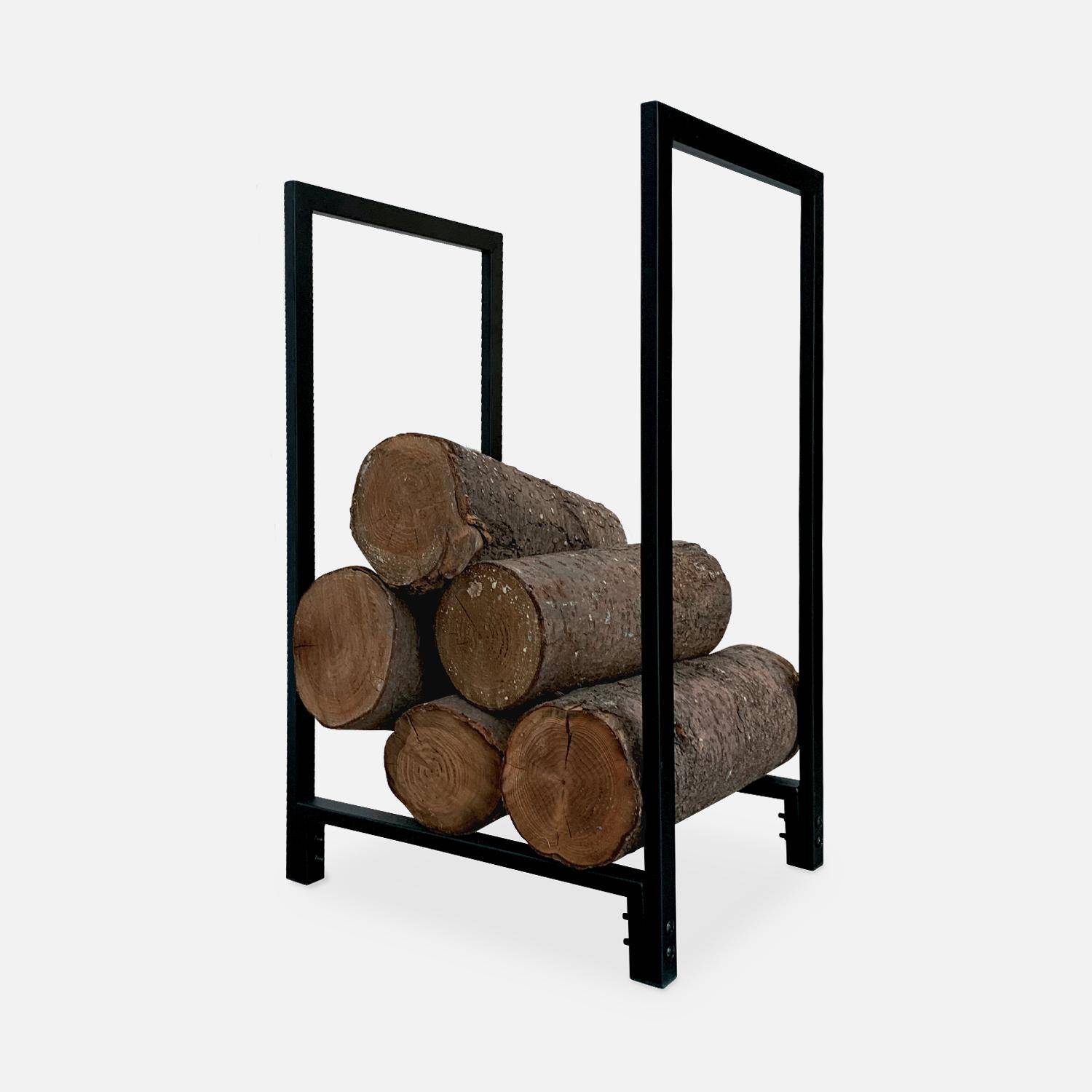 Houtdrager, buiten/binnen, staal, zwart, 70cm, accessoire voor vuurkorf of barbecue, eenvoudige montage Photo1