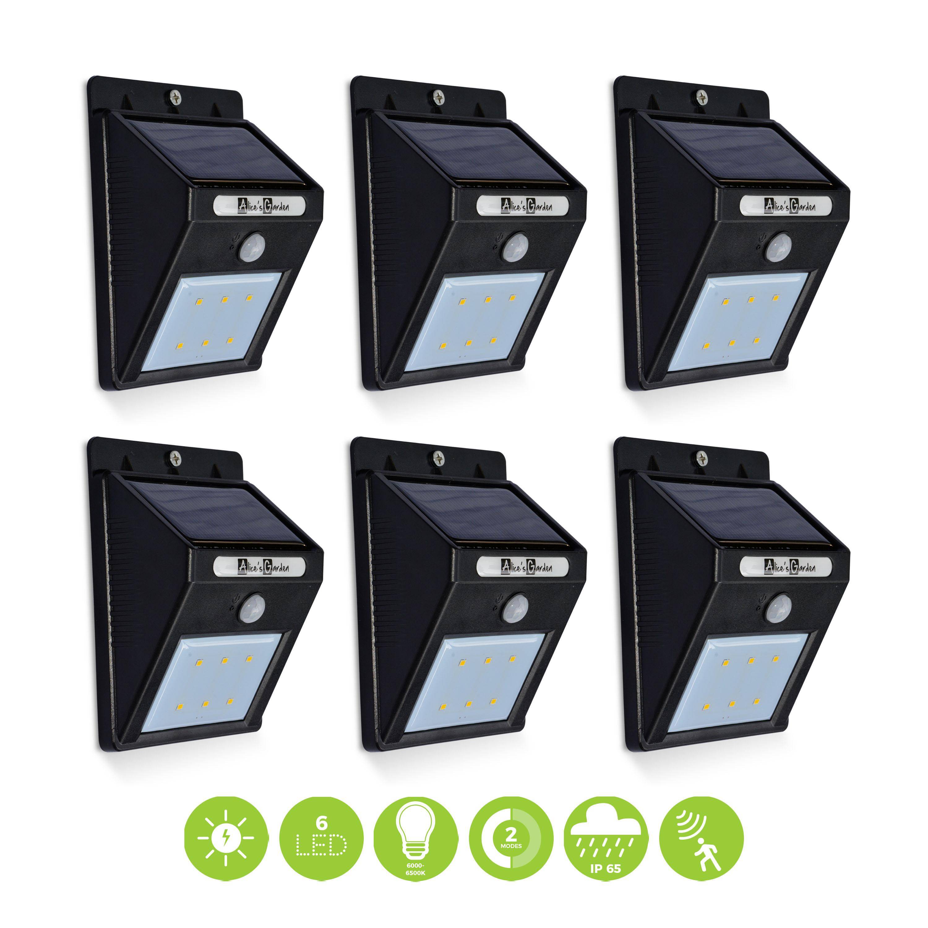 Balises solaires LED - Lot de 6 détecteurs de mouvements, batterie lithium, blanc froid, luminaire extérieur résistant à l'eau, applique à recharge solaire Photo1