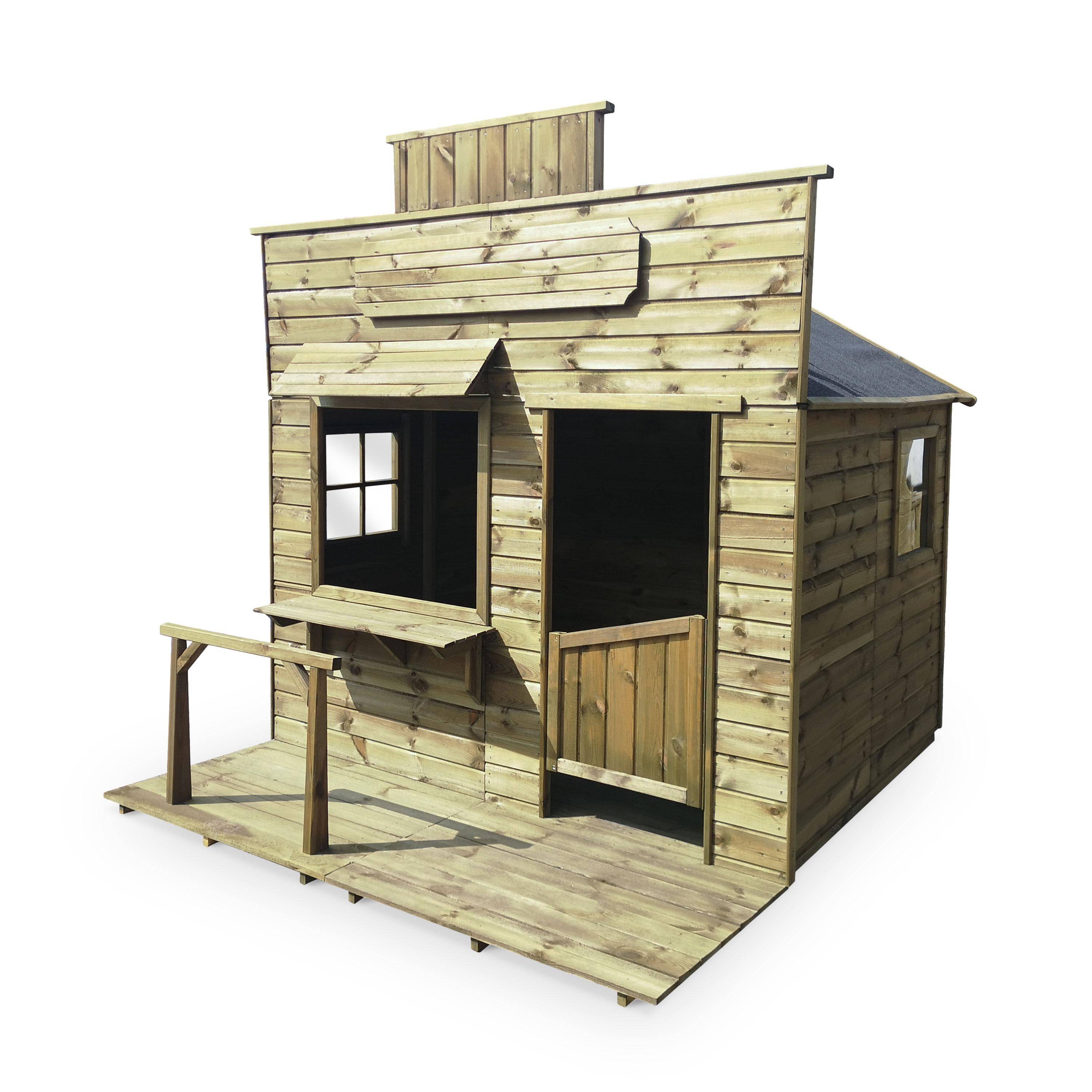 Maisonnette style saloon/western en bois FSC de 4,2m², Begonia - cabane pour enfants ranch en pin autoclave Photo1