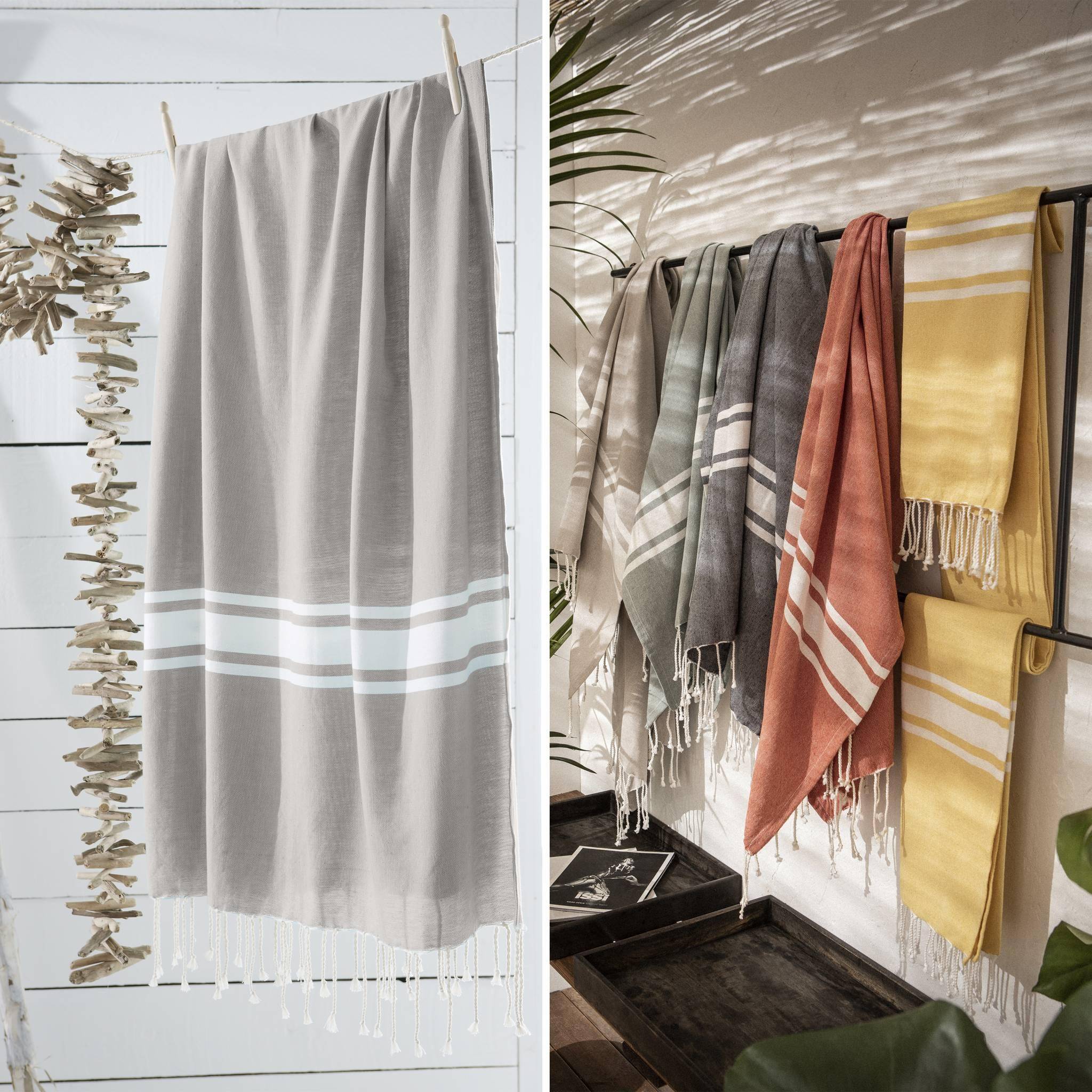 Fouta - 190x100cm - Taupegrau, Handtuch aus Tunesien, 100% Baumwolle, Plaid, Strandtuch Photo3