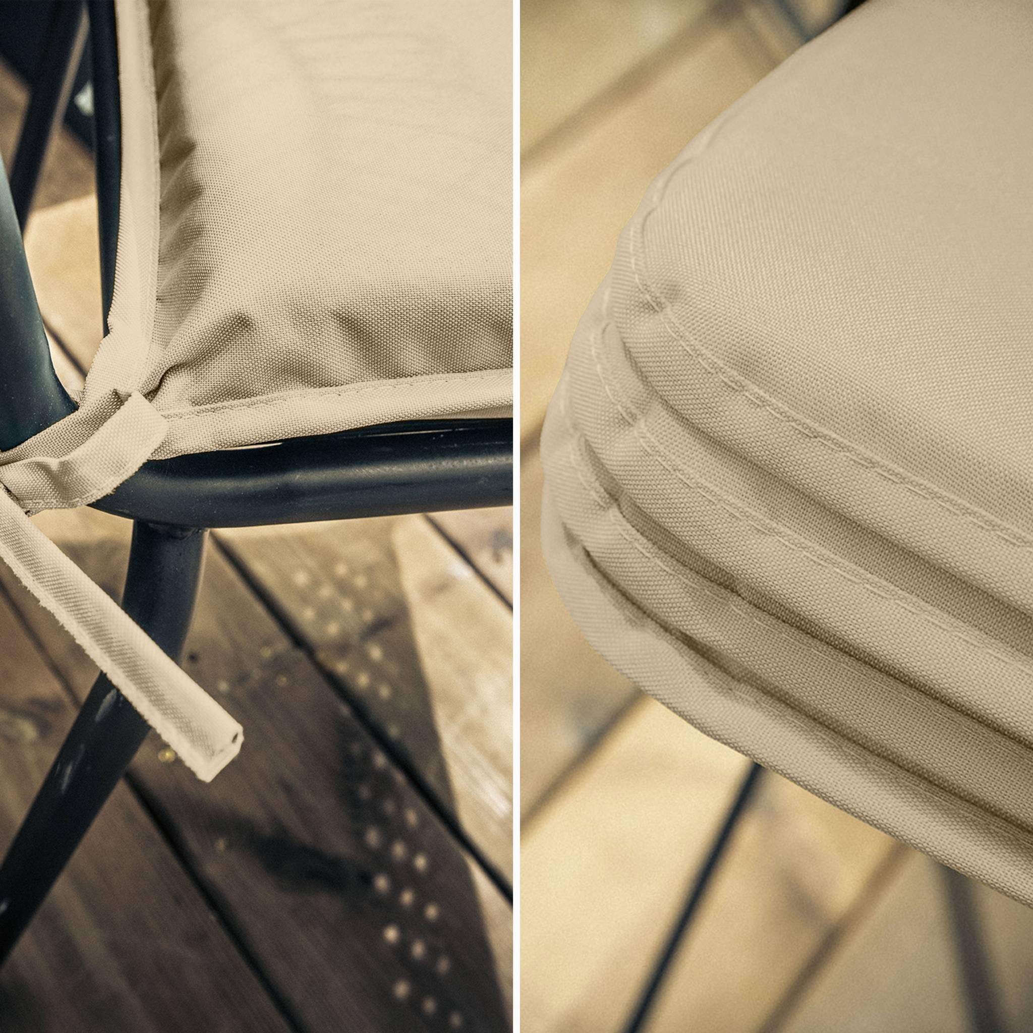 Set van 4 zitkussens voor stoel – 38 x 38 cm – Grijs taupe, zitkussen met koordje voor bevestiging, met bies Photo3