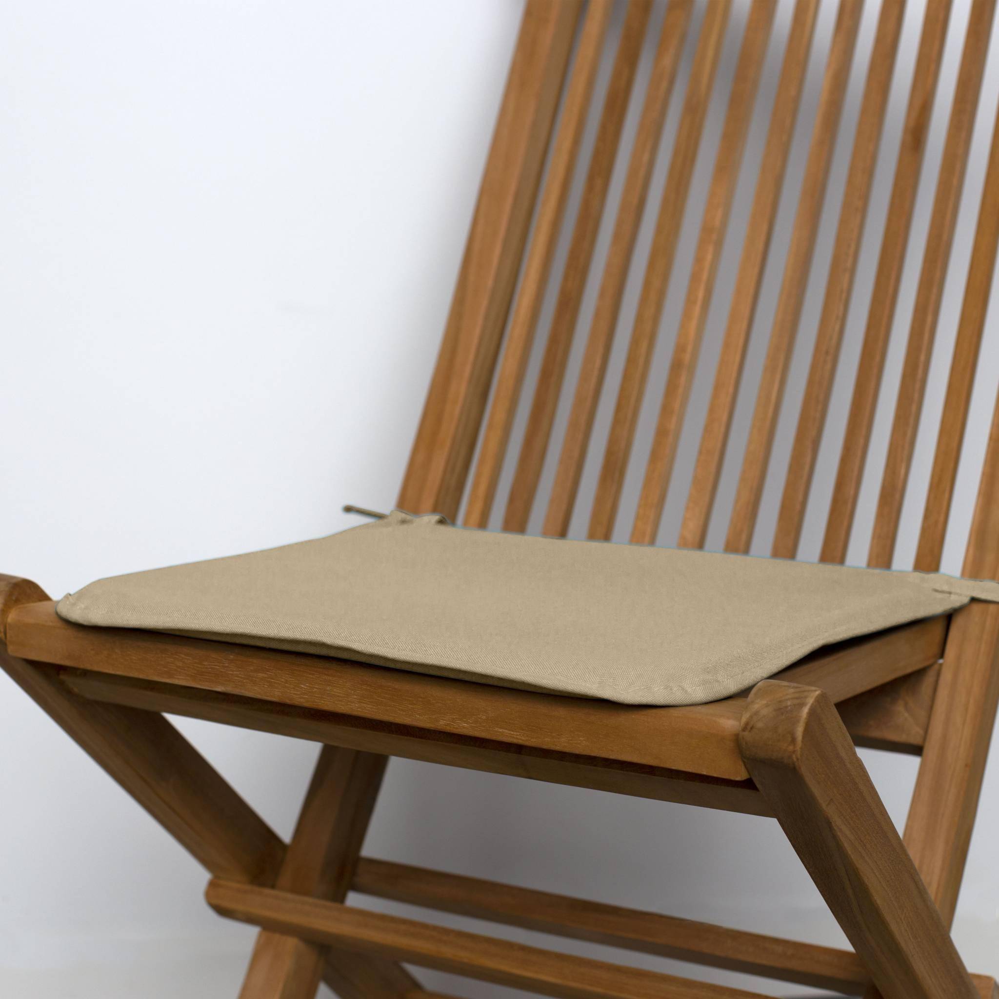 Set van 4 zitkussens voor stoel – 38 x 38 cm – Grijs taupe, zitkussen met koordje voor bevestiging, met bies Photo2