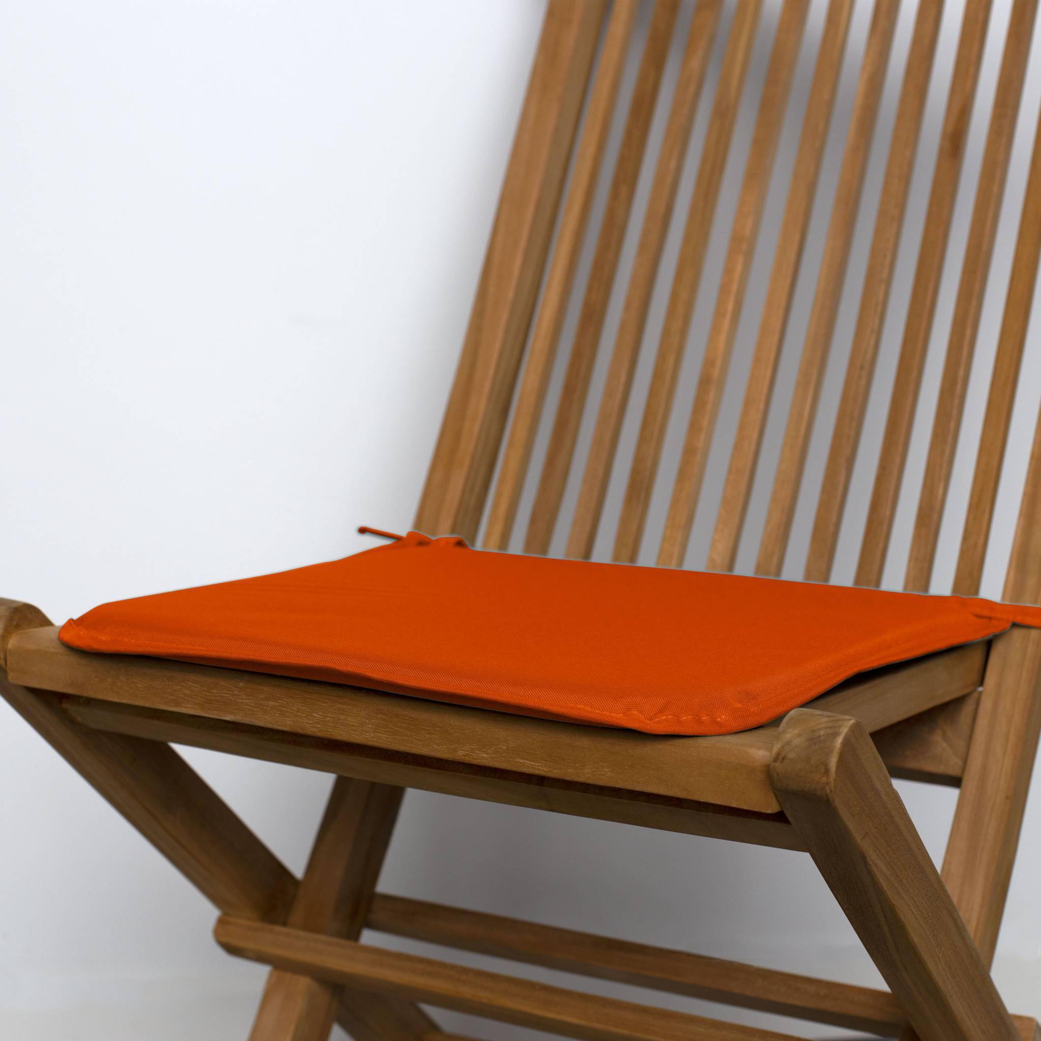 Lot de 4 galettes de chaise – 38 x 38 cm – orange, assise avec fixation à nœuds, bords gansés Photo2