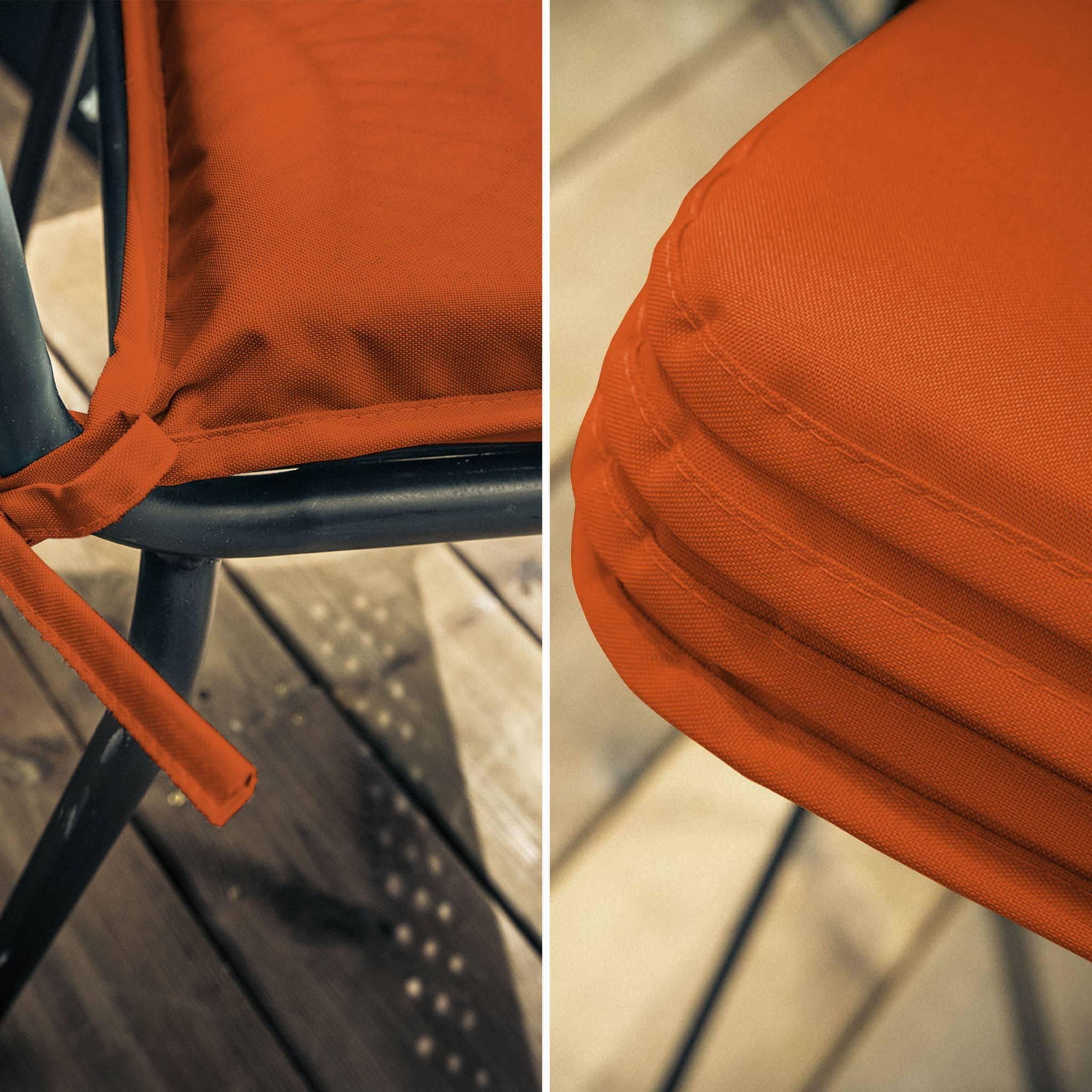 Lot de 4 galettes de chaise – 38 x 38 cm – orange, assise avec fixation à nœuds, bords gansés Photo3