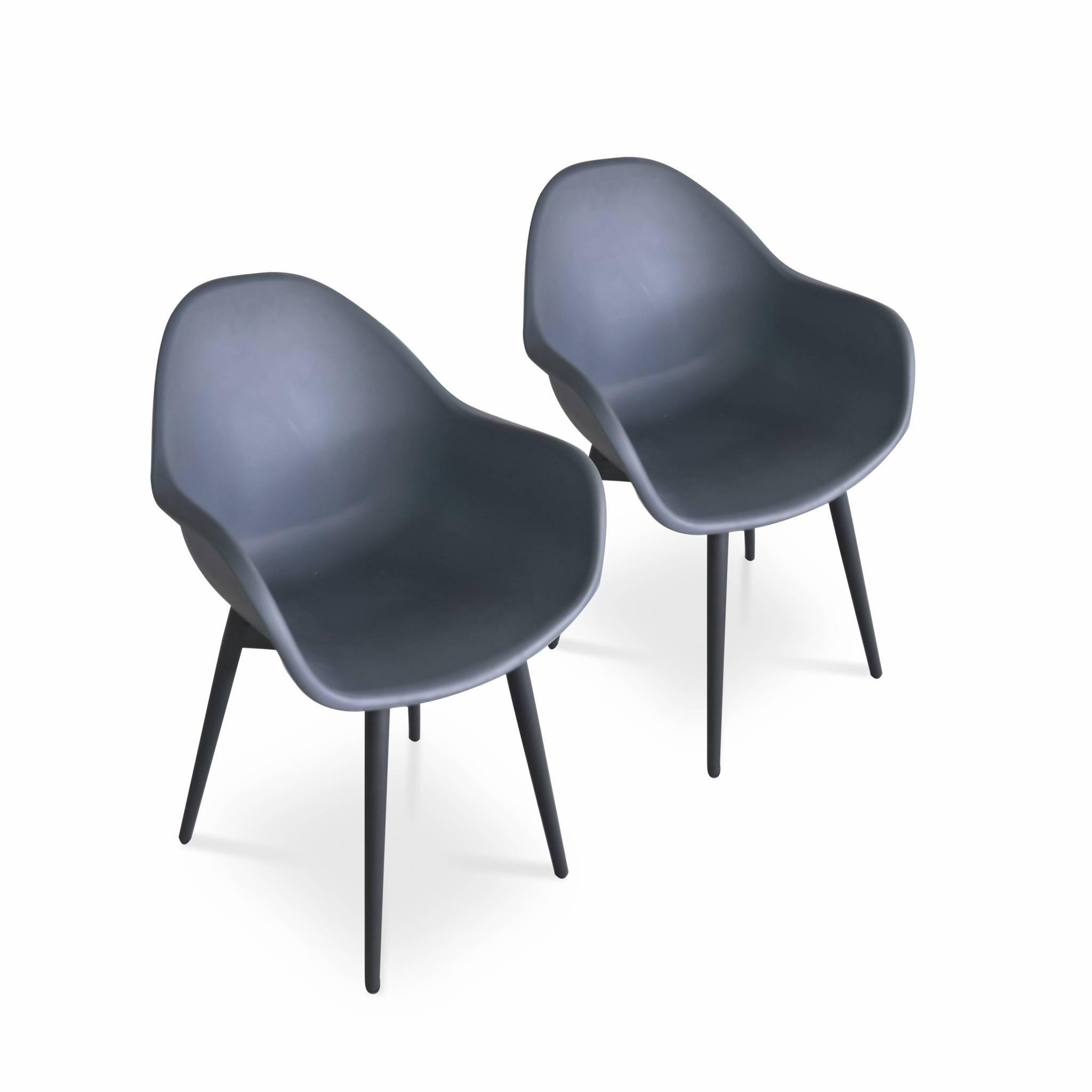 Set mit 2 Skandinavischen Sesseln PADAR, Metall und Spritzharz, dunkelgrau, Innen/Außen Photo1