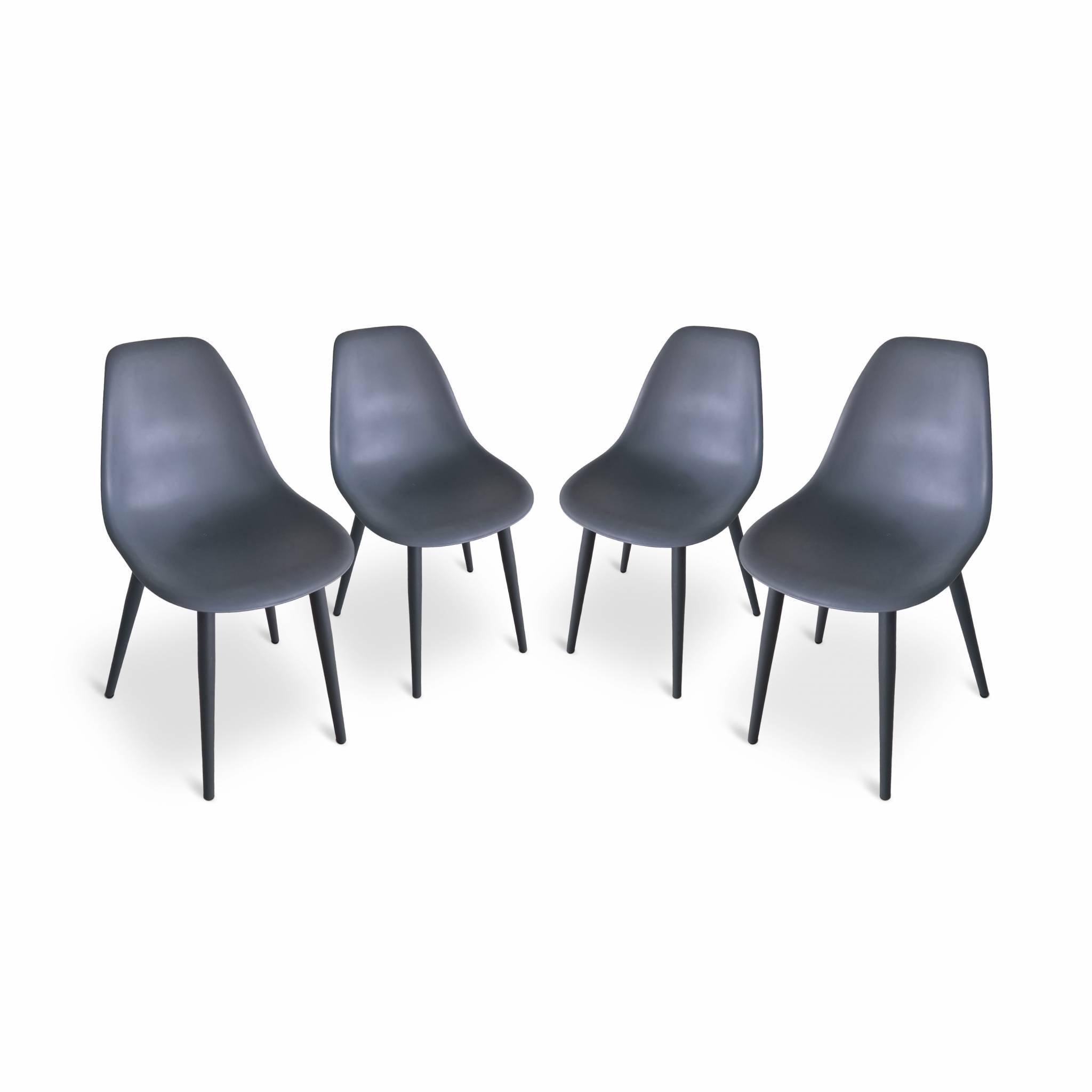 Set mit 4 Skandinavischen Sesseln PADAR, Metall und Spritzharz, dunkelgrau, Innen/Außen Photo1