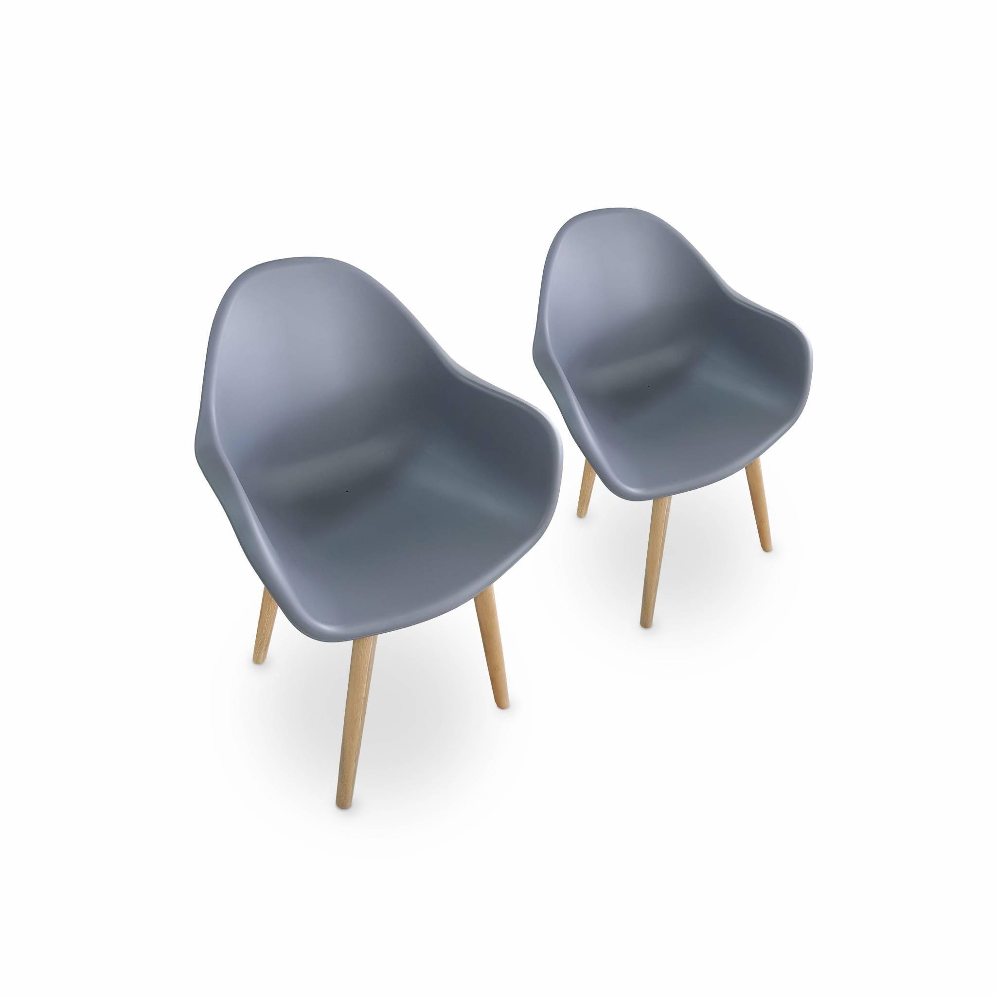 Lot de 2 fauteuils scandinaves PENIDA, acacia et résine injectée, gris, Intérieur/extérieur Photo1