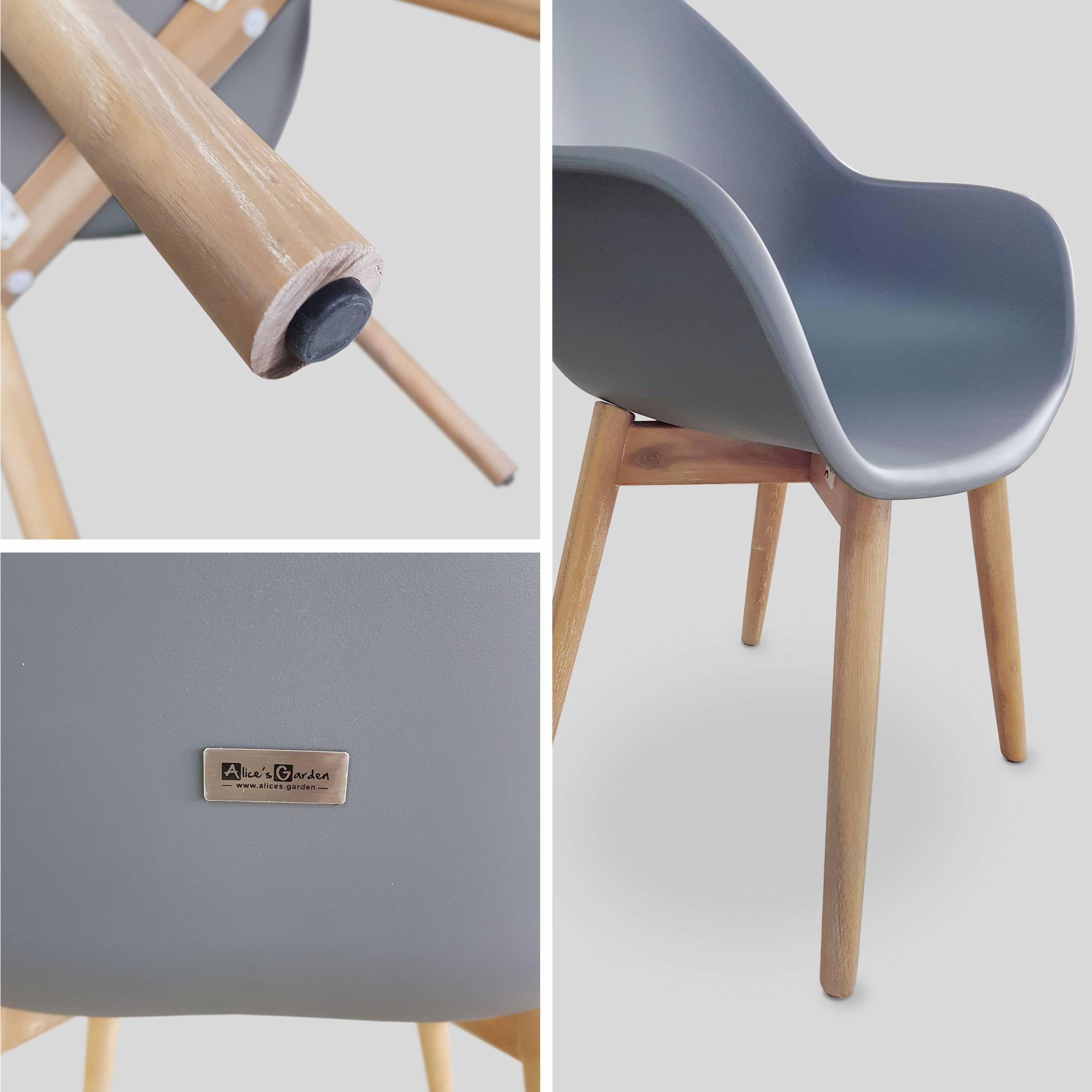 Lot de 2 fauteuils scandinaves PENIDA, acacia et résine injectée, gris, Intérieur/extérieur Photo4