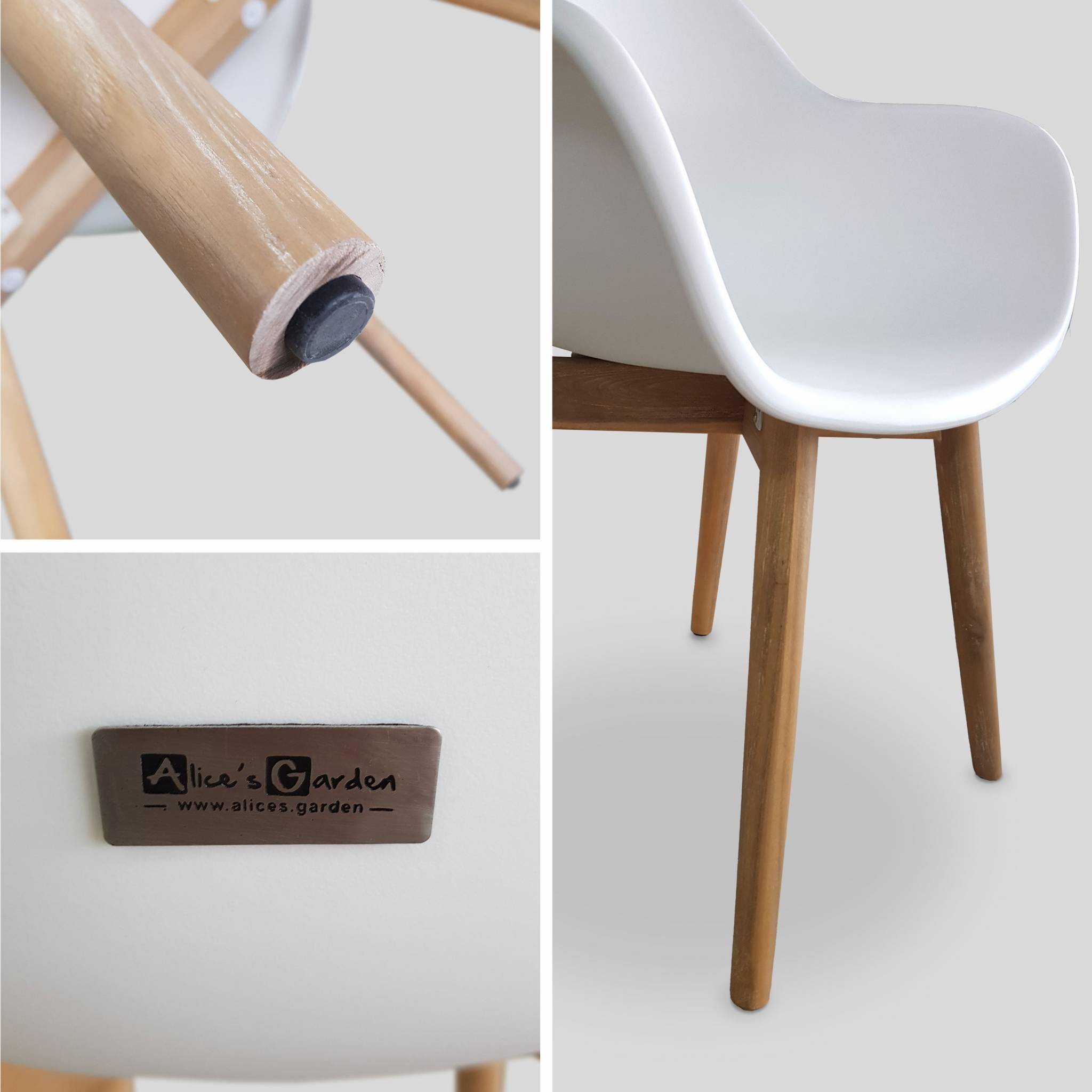 Lot de 2 fauteuils scandinaves PENIDA, acacia et résine injectée, blanc, Intérieur/extérieur Photo4