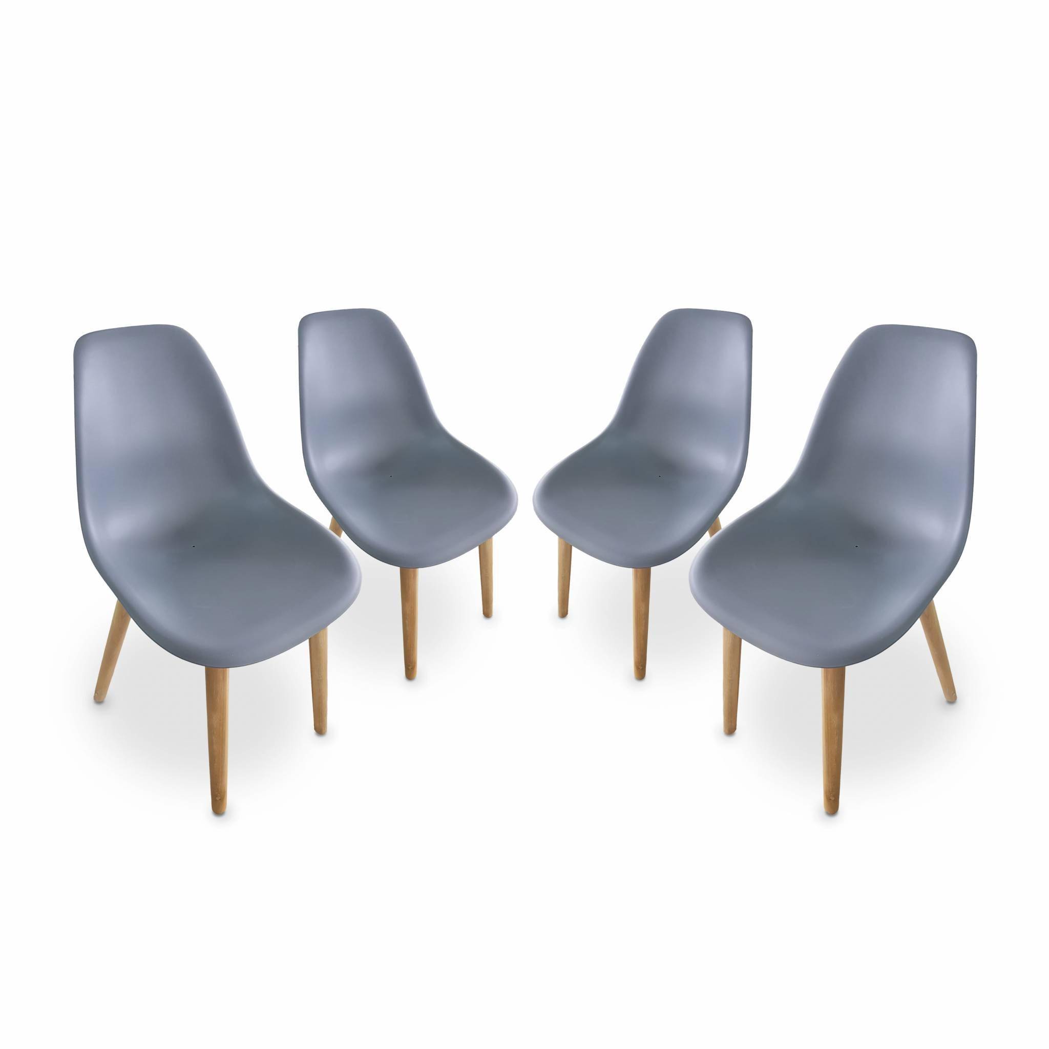 Lot de 4 chaises scandinaves PENIDA, acacia et résine injectée, gris, Intérieur/extérieur Photo1