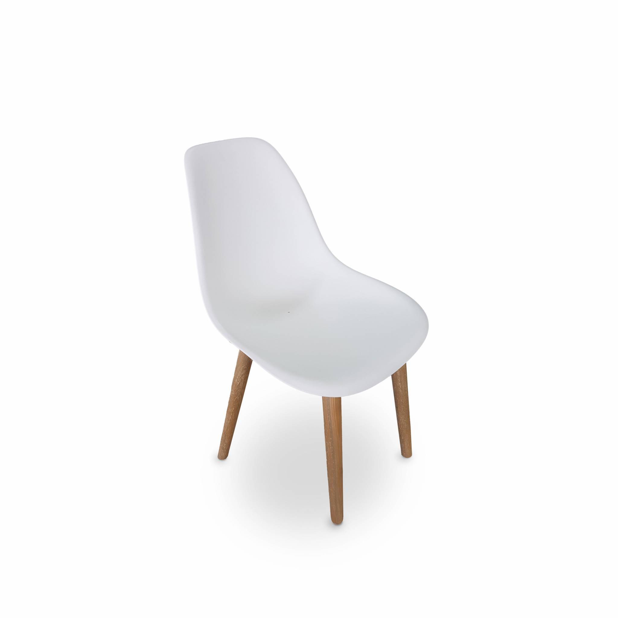 4er Set skandinavische Stühle Penida, aus Akazienholz und weißem Kunstharz gespritzt, innen/außen Photo2