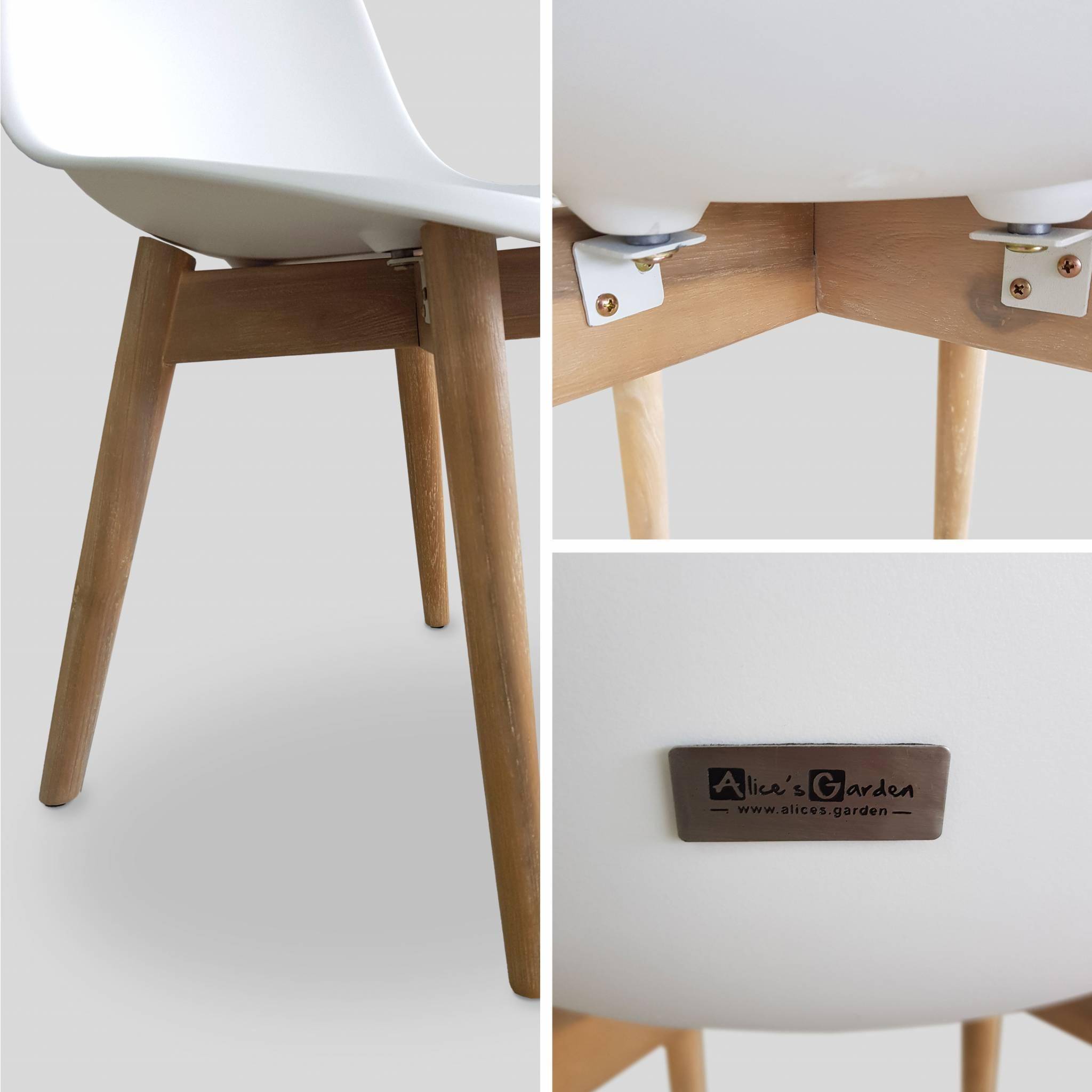 4er Set skandinavische Stühle Penida, aus Akazienholz und weißem Kunstharz gespritzt, innen/außen Photo4