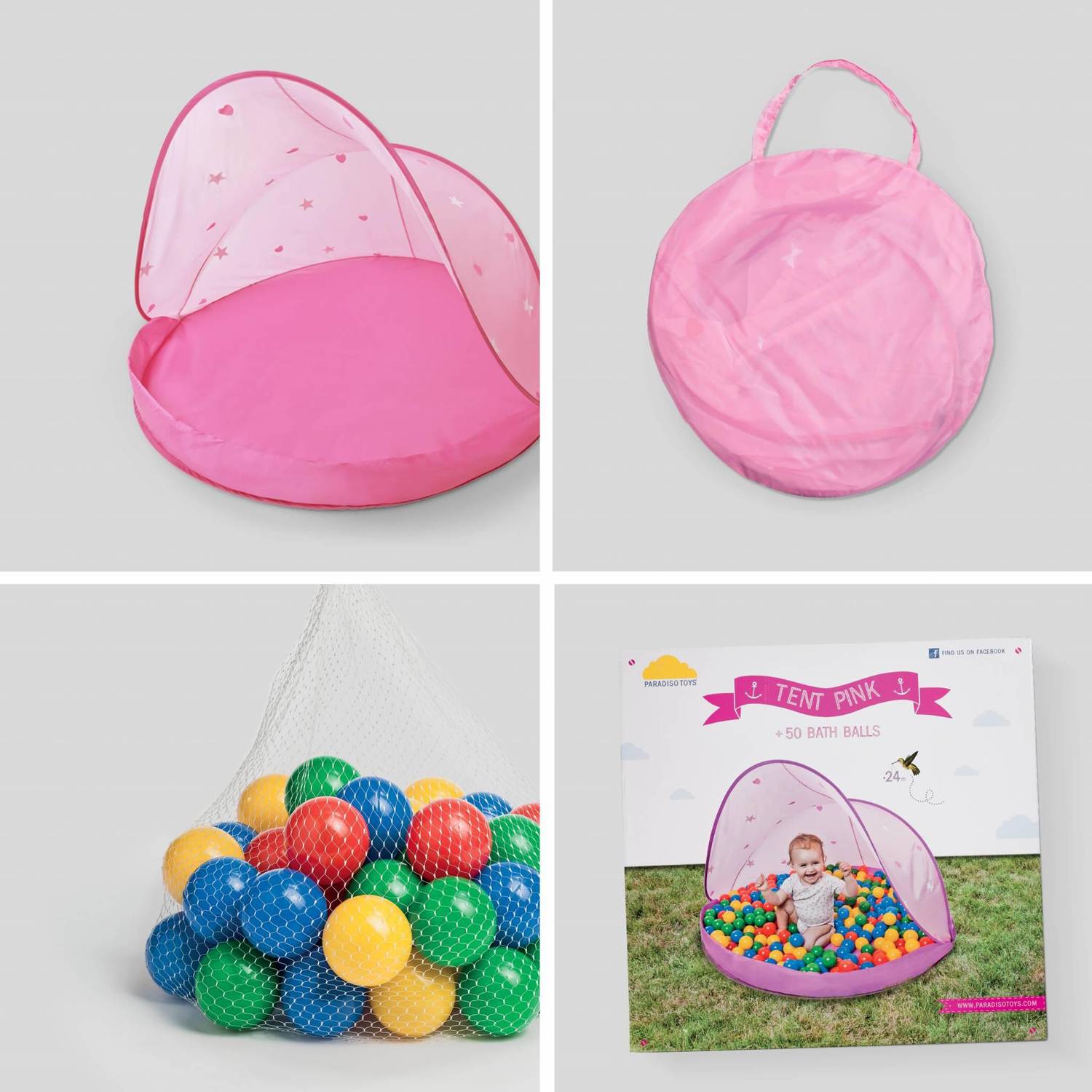 Roze pop-up speeltent voor kinderen – Paulette, zonwerende tent met 50 ballen Photo2