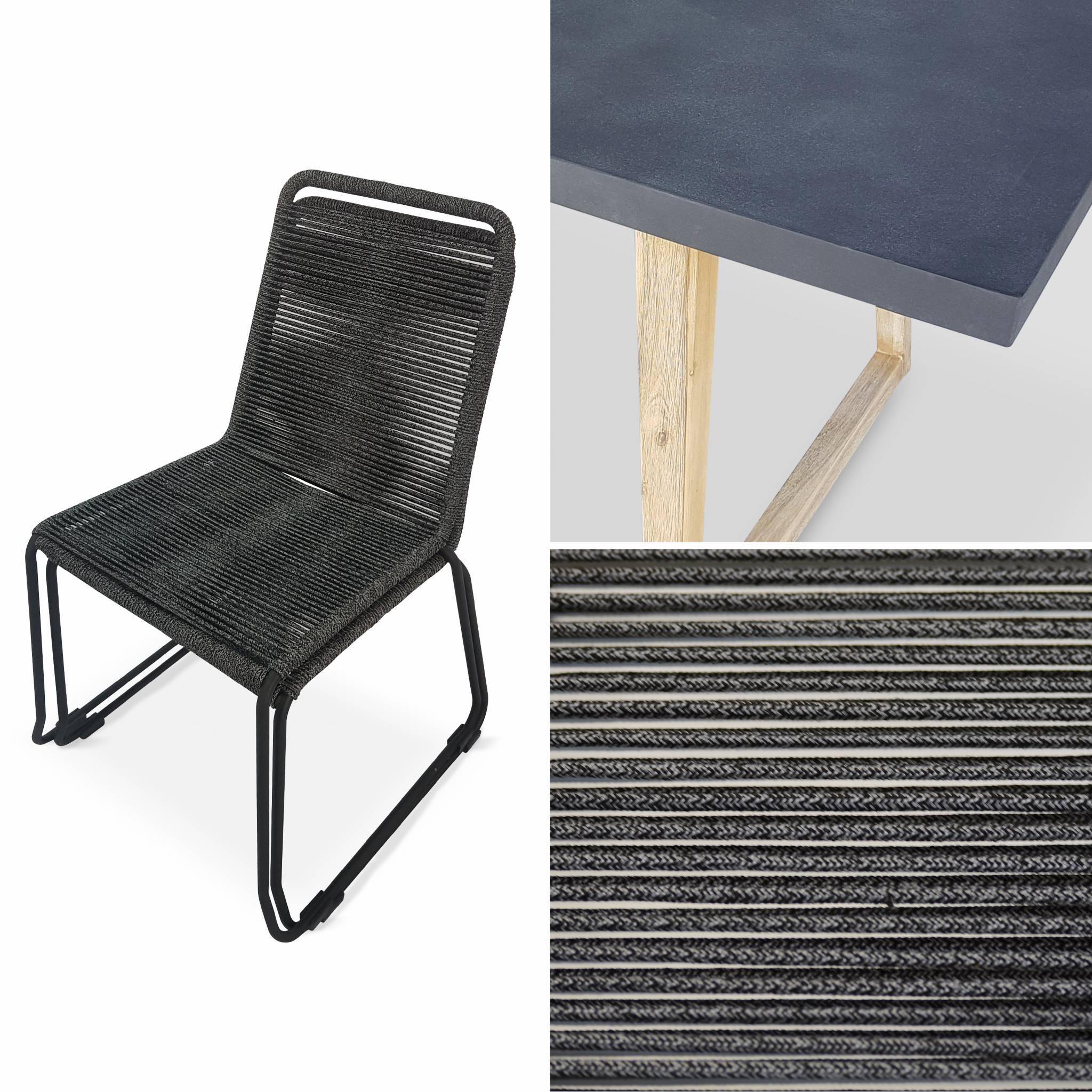 Table de jardin rectangulaire en fibre de ciment 200cm Borneo et chaises de jardin Brasilia en corde gris chiné empilables Photo4
