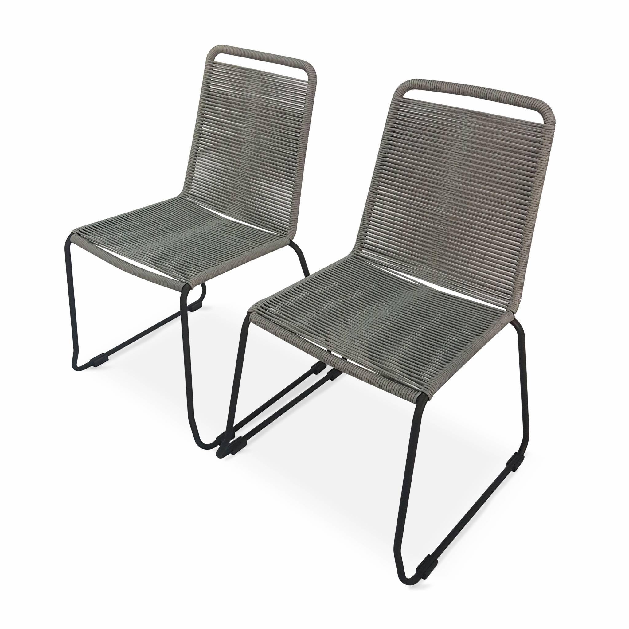 Table de jardin rectangulaire en fibre de ciment 200cm Borneo et chaises de jardin Brasilia en corde gris clair empilables Photo3