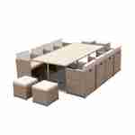 Conjunto de muebles de jardín de 8 a 12 plazas - Vabo - Color Beige, Cojines beige, mesa incorporada Photo2