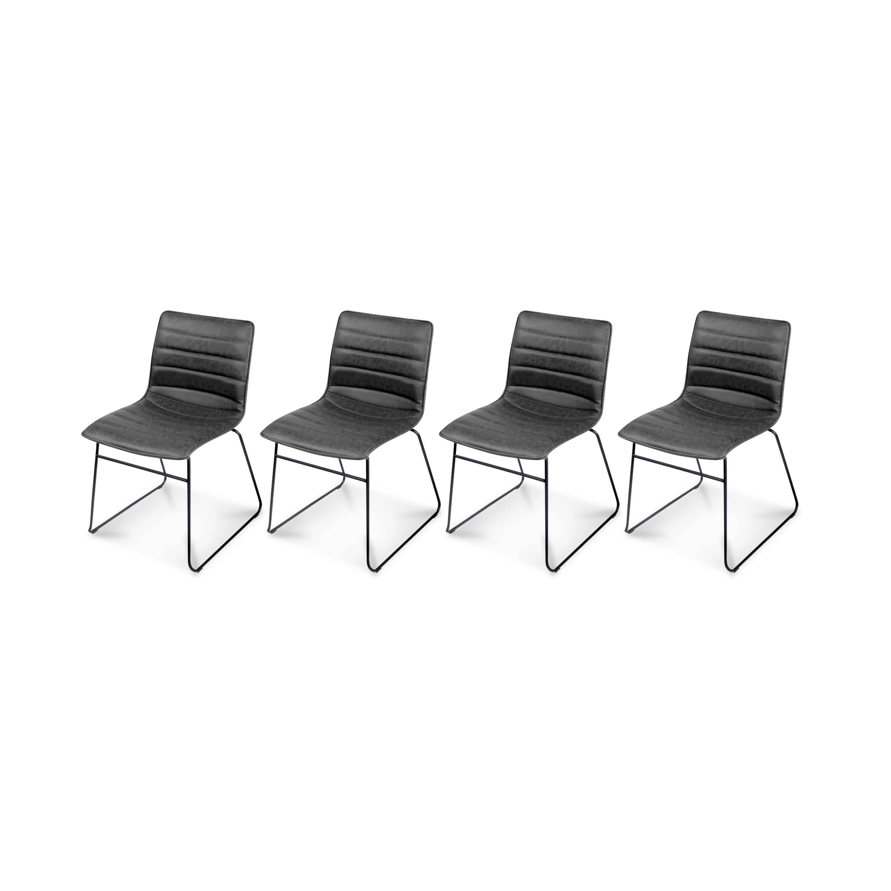 Set van 4 stoelen, kunstleer, metalen poten -  Zwart Photo2