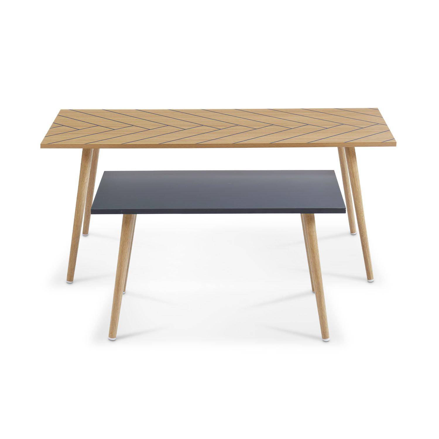 Conjunto de 2 mesas de centro natural y gris - 110x50x45,5cm y 70x40x39cm - Etnik - base de madera maciza de eucalipto, diseño escandinavo Photo2