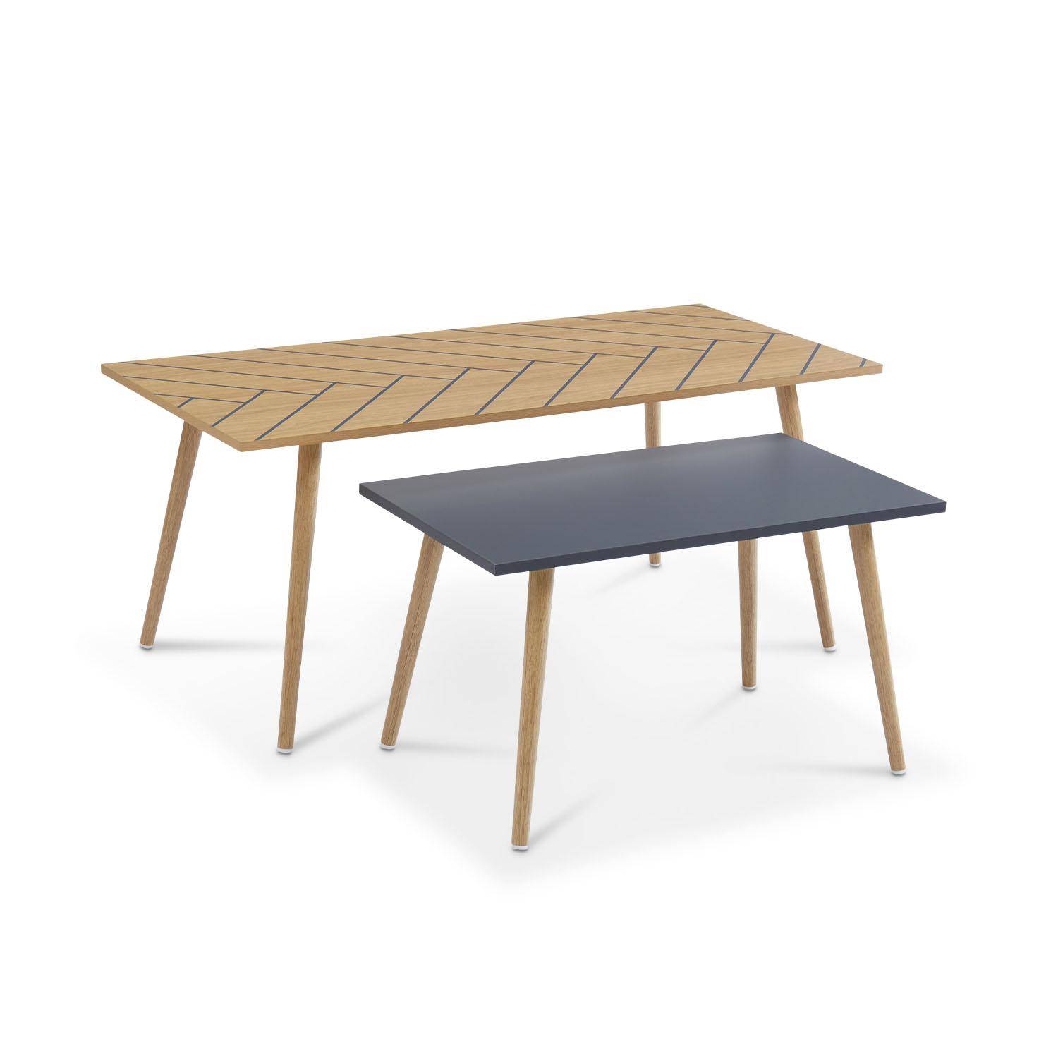 Conjunto de 2 mesas de centro natural y gris - 110x50x45,5cm y 70x40x39cm - Etnik - base de madera maciza de eucalipto, diseño escandinavo Photo1