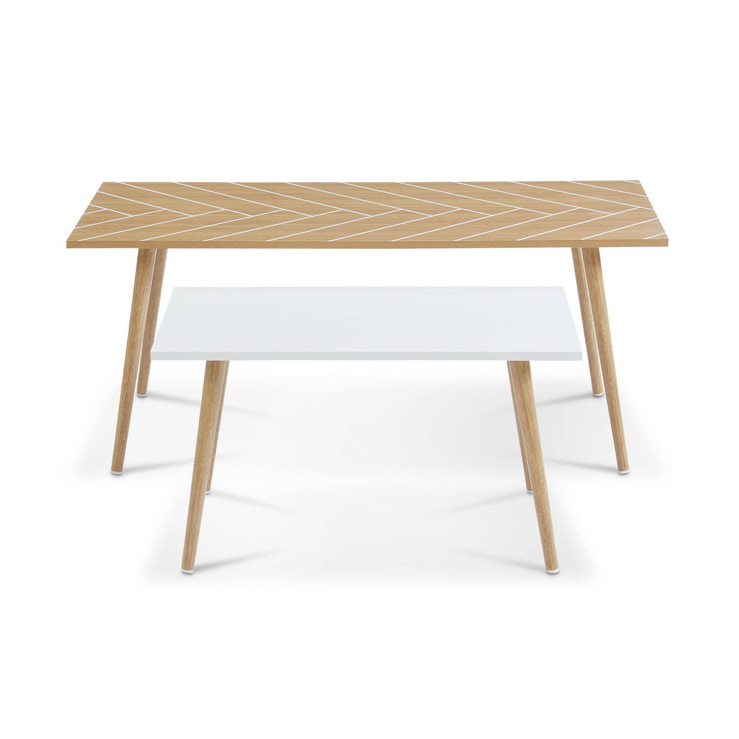 Conjunto de 2 mesas de centro natural y blanco - 110x50x45,5cm y 70x40x39cm - Etnik - base de madera maciza de eucalipto, diseño escandinavo Photo2
