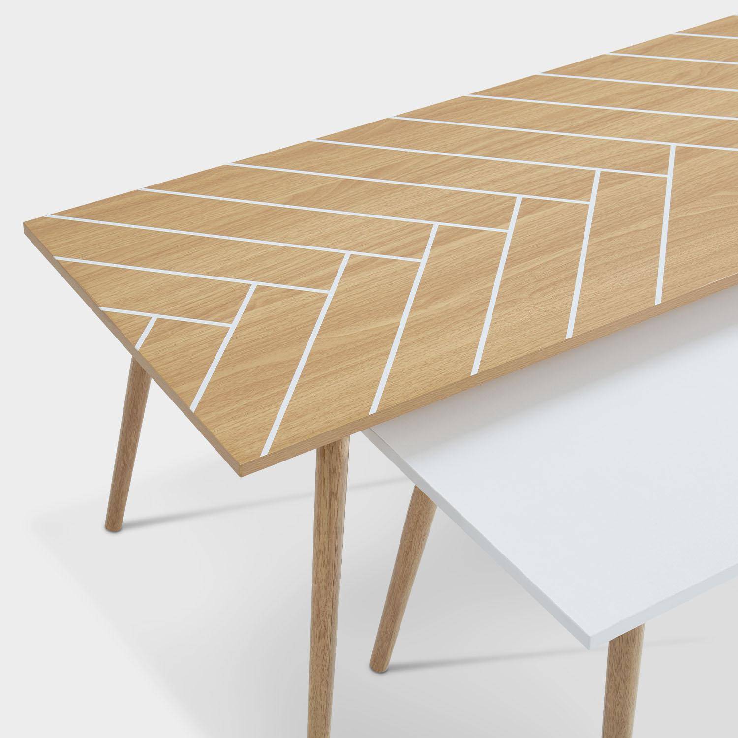 Lot de 2 tables basses naturel et blanc - 110x50x45.5cm et 70x40x39cm, 10,8 kg, piétement en bois massif d'eucalyptus, design scandinave Photo3