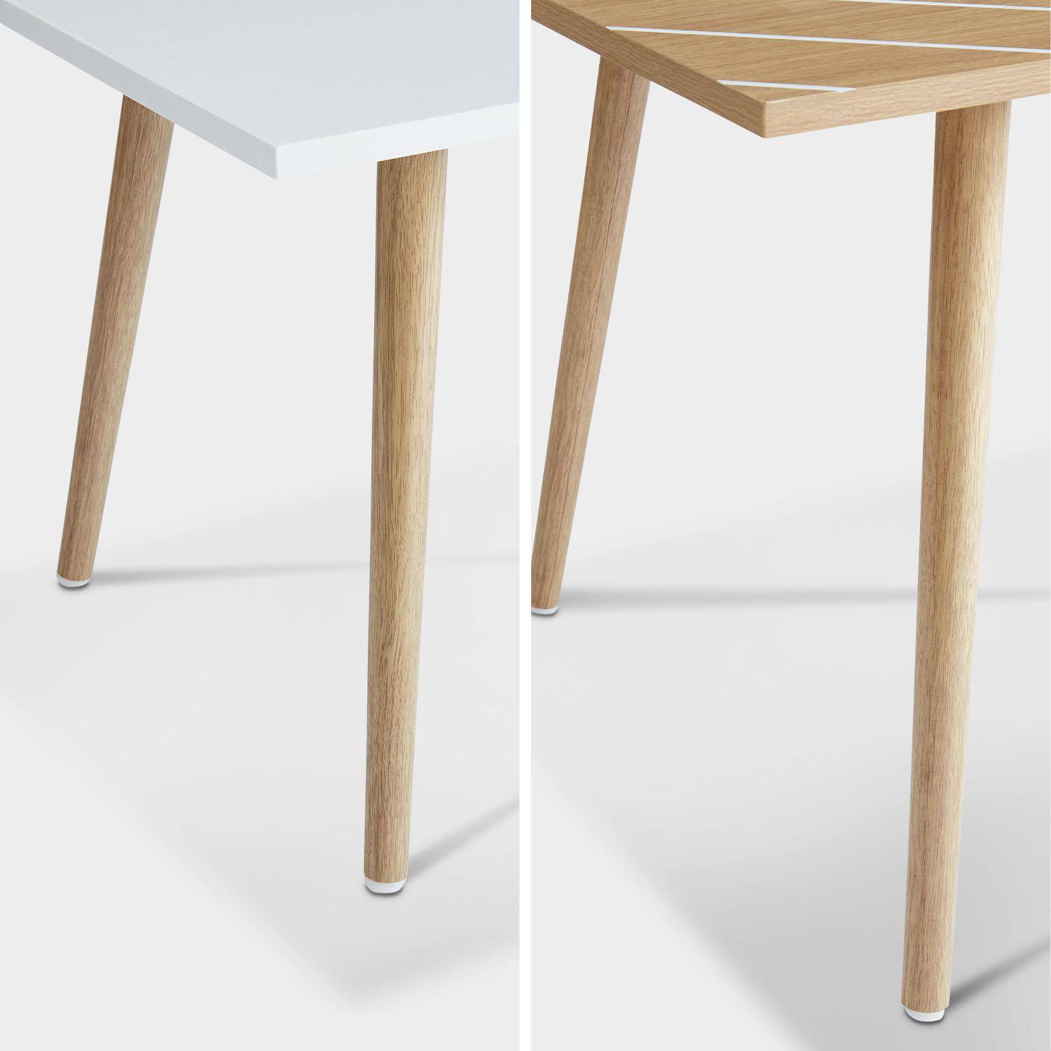 Conjunto de 2 mesas de centro em madeira, 110x50x45,5cm y 70x40x39cm, base em madeira maciça de eucalipto, desenho escandinavo , com detalhes na cor branca  - ETNIK Photo4