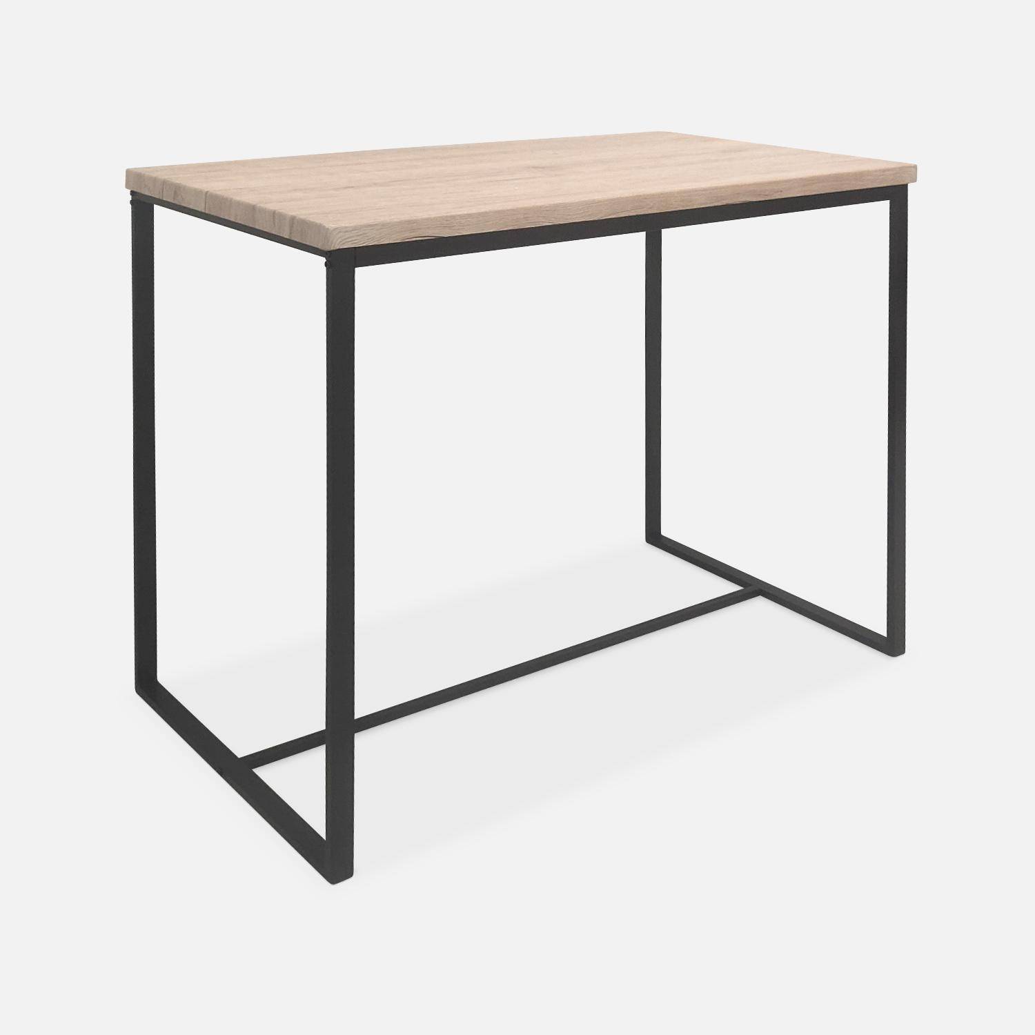 Conjunto mesa alta rectangular LOFT con 4 taburetes de barra, en acero e imitación madera, de diseño Photo4