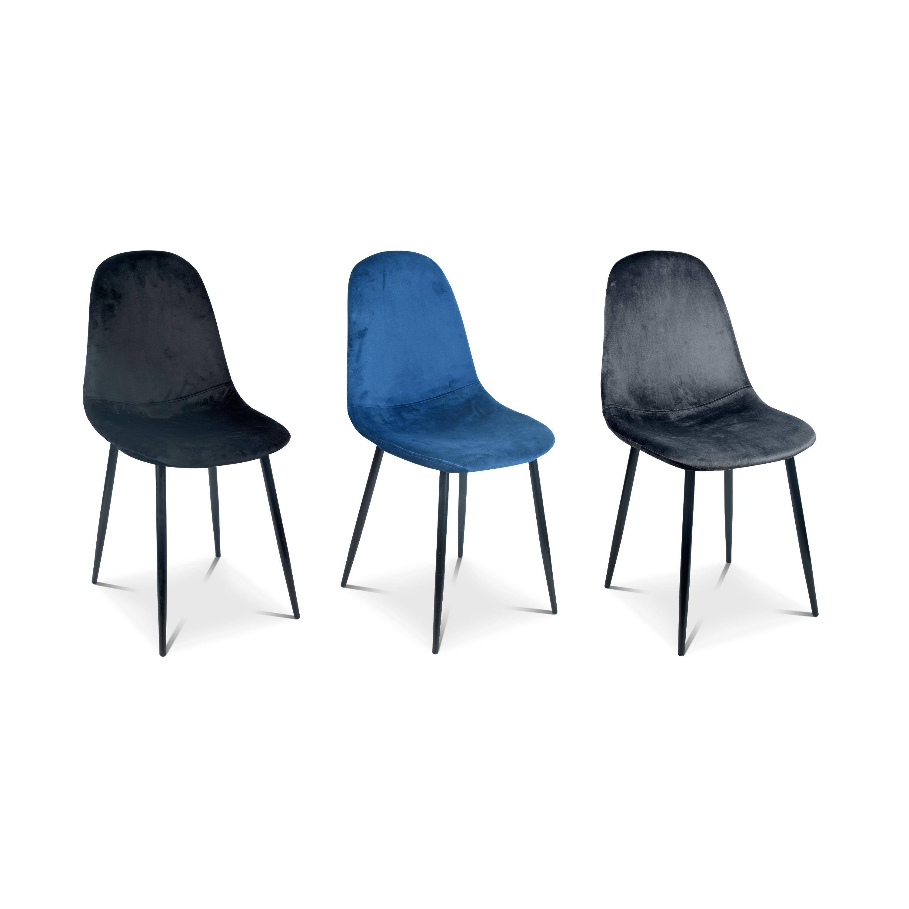 Set van 4 stoelen - Bombay - velours stoelen, metalen poten, vintage, comfortabel, design, stalen onderstel, B44xD53 x H88cmn - Zwart Photo4