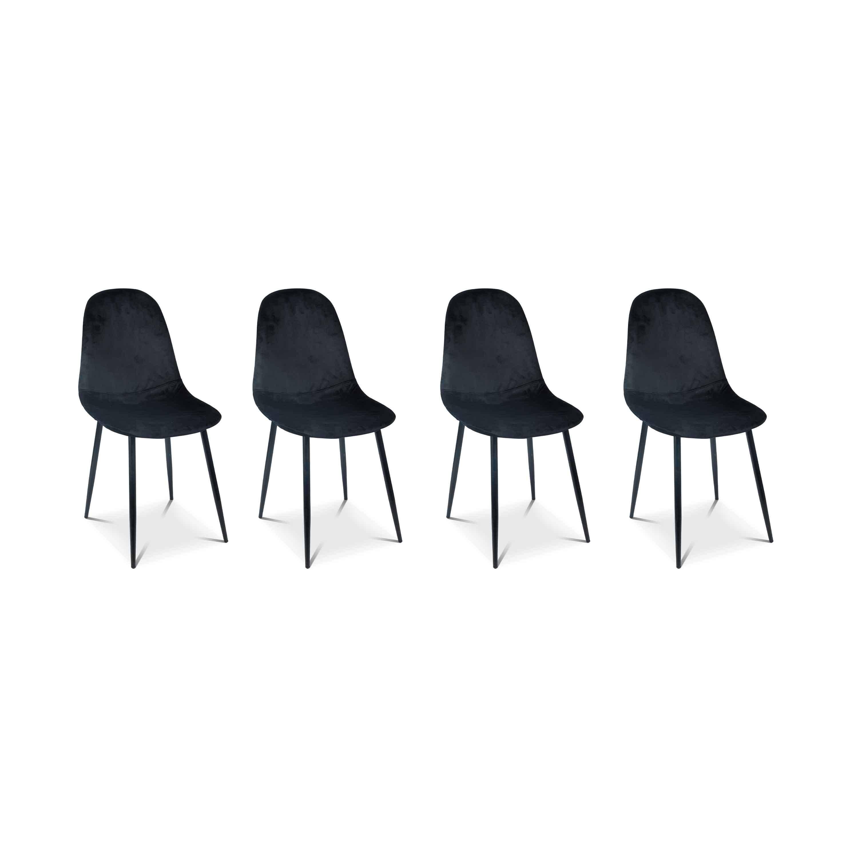 Set van 4 stoelen - Bombay - velours stoelen, metalen poten, vintage, comfortabel, design, stalen onderstel, B44xD53 x H88cmn - Zwart Photo1