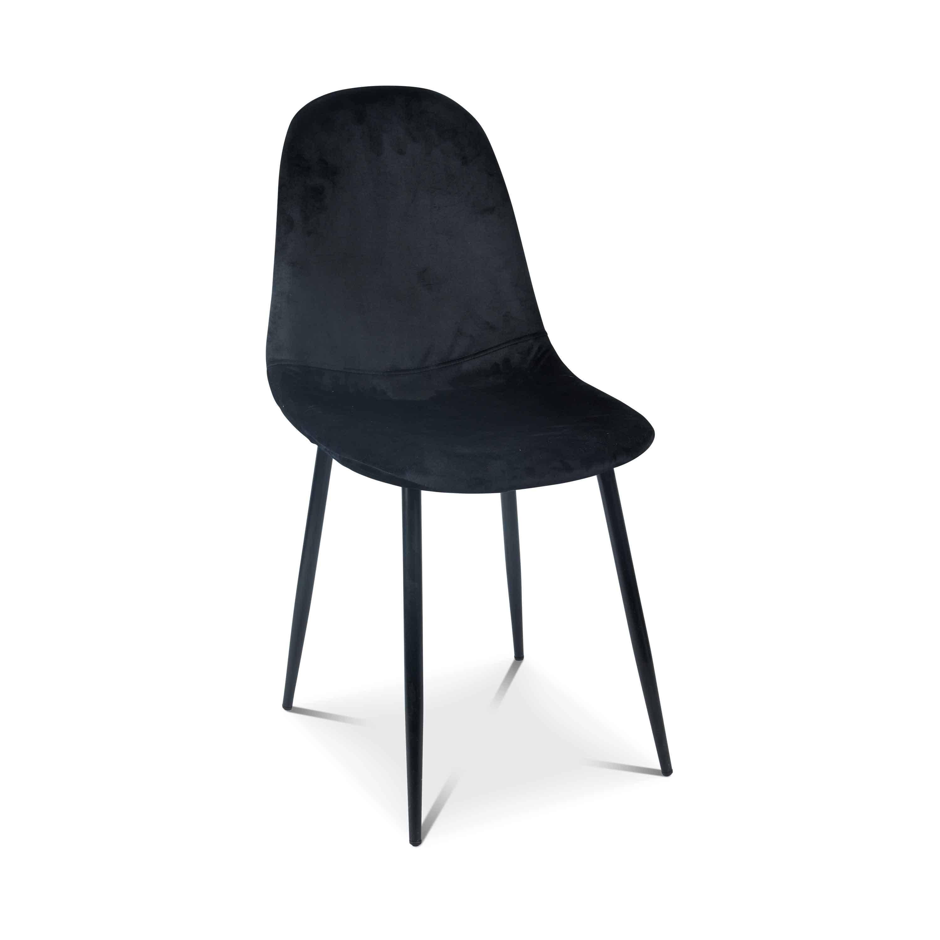 Set van 4 stoelen - Bombay - velours stoelen, metalen poten, vintage, comfortabel, design, stalen onderstel, B44xD53 x H88cmn - Zwart Photo2