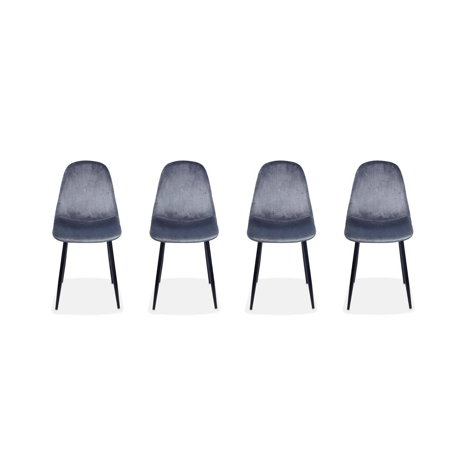 Set di 4 sedie - Bombay - sedie in velluto, gambe in metallo, vintage, comode, design, base in acciaio, L44x P53 x H88cmn grigio scuro Photo3