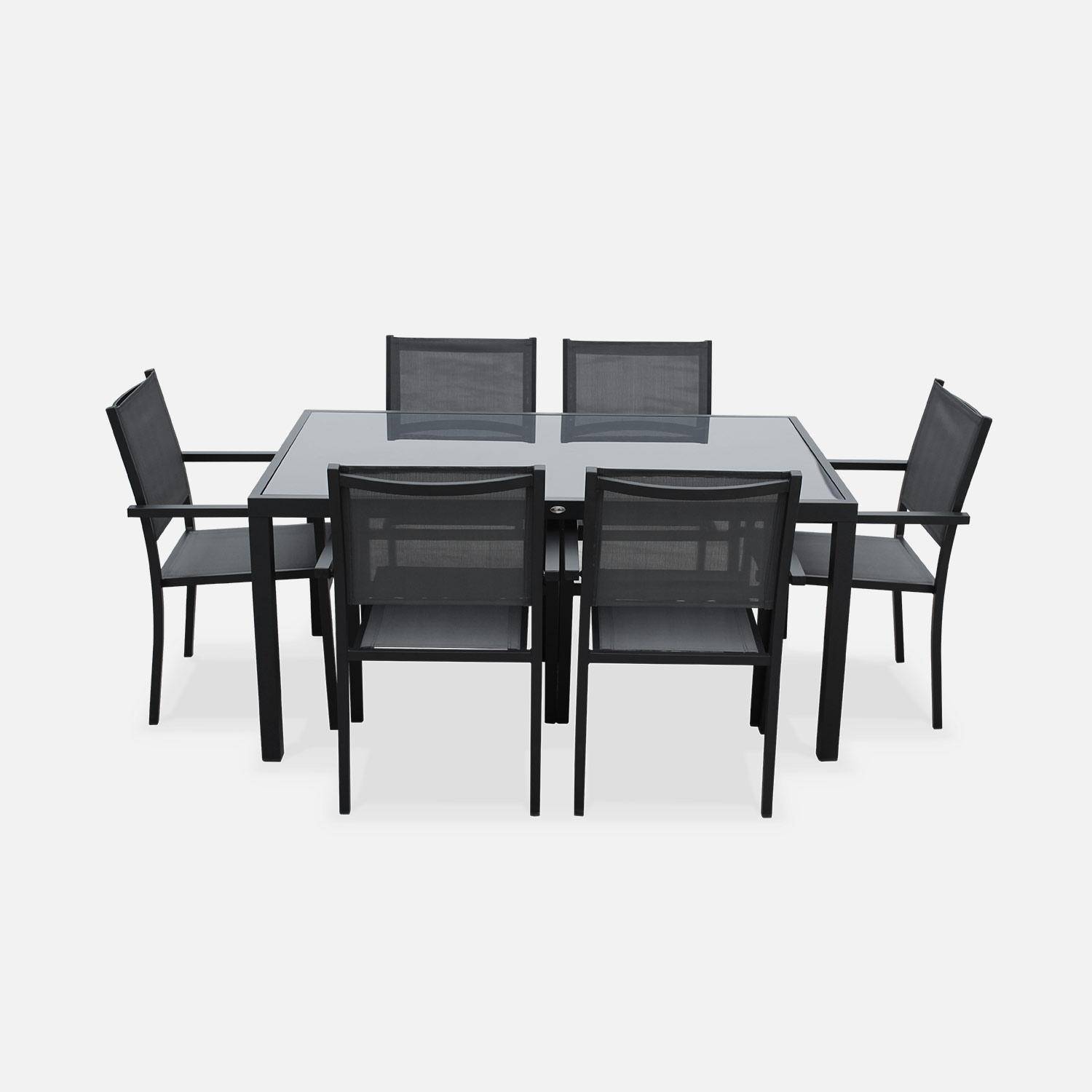 Comedor de jardin, conjunto de mesa y sillas de aluminio y textileno - Antracita / Gris - 6 plazas - Capua Photo4