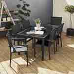 Conjunto de mobiliário de jardim em alumínio e textilene - Capua - Antracite, cinzento - 6 lugares sentados - 1 mesa retangular grande, 6 cadeirões empilháveis Photo1