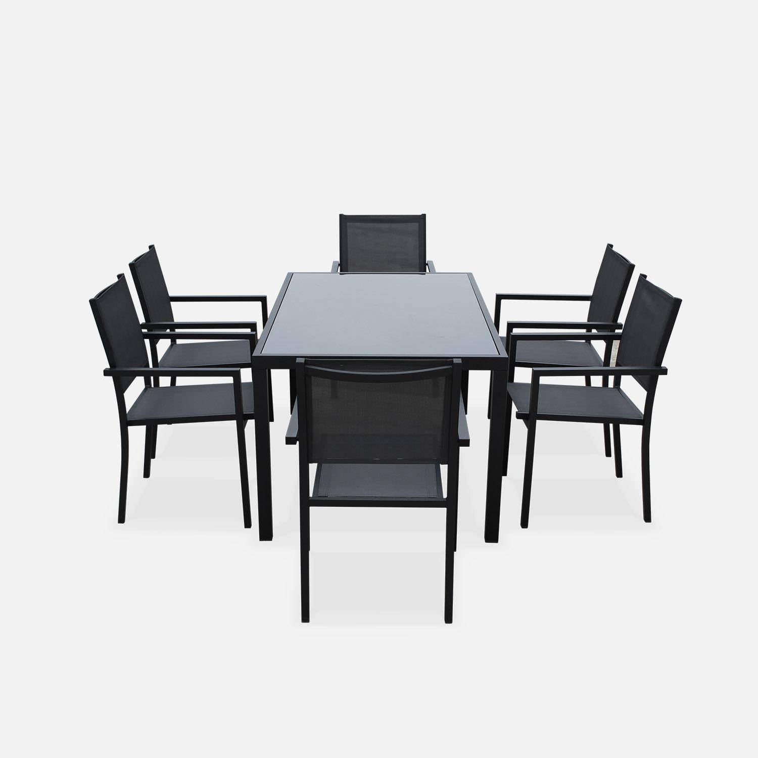 Salon de jardin en aluminium et textilène - Capua - Anthracite, gris - 6 places - 1 grande table rectangulaire, 6 fauteuils empilables Photo3