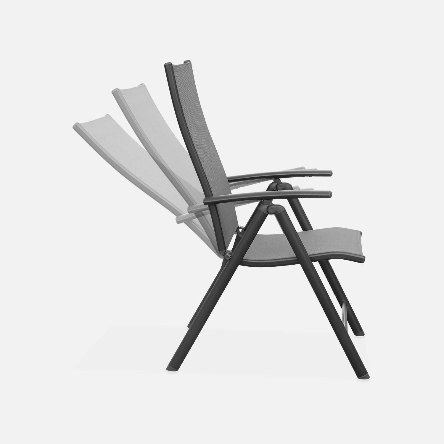 Salon de jardin en aluminium et textilène - Naevia - Gris, Anthracite - 8 places - 1 grande table rectangulaire, 8 fauteuils pliables Photo3