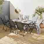 Gartengarnitur aus Aluminium und Textilene - Naevia - Grau, Anthrazit - 8 Sitze - 1 großer rechteckiger Tisch, 8 Klappstühle Photo1