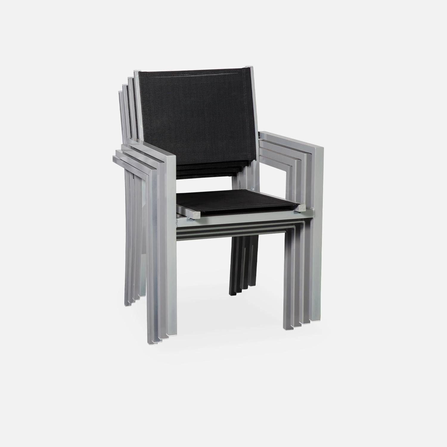 Salon de jardin en aluminium et textilène - Capua - Gris, noir - 6 places - 1 grande table rectangulaire, 6 fauteuils empilables Photo4