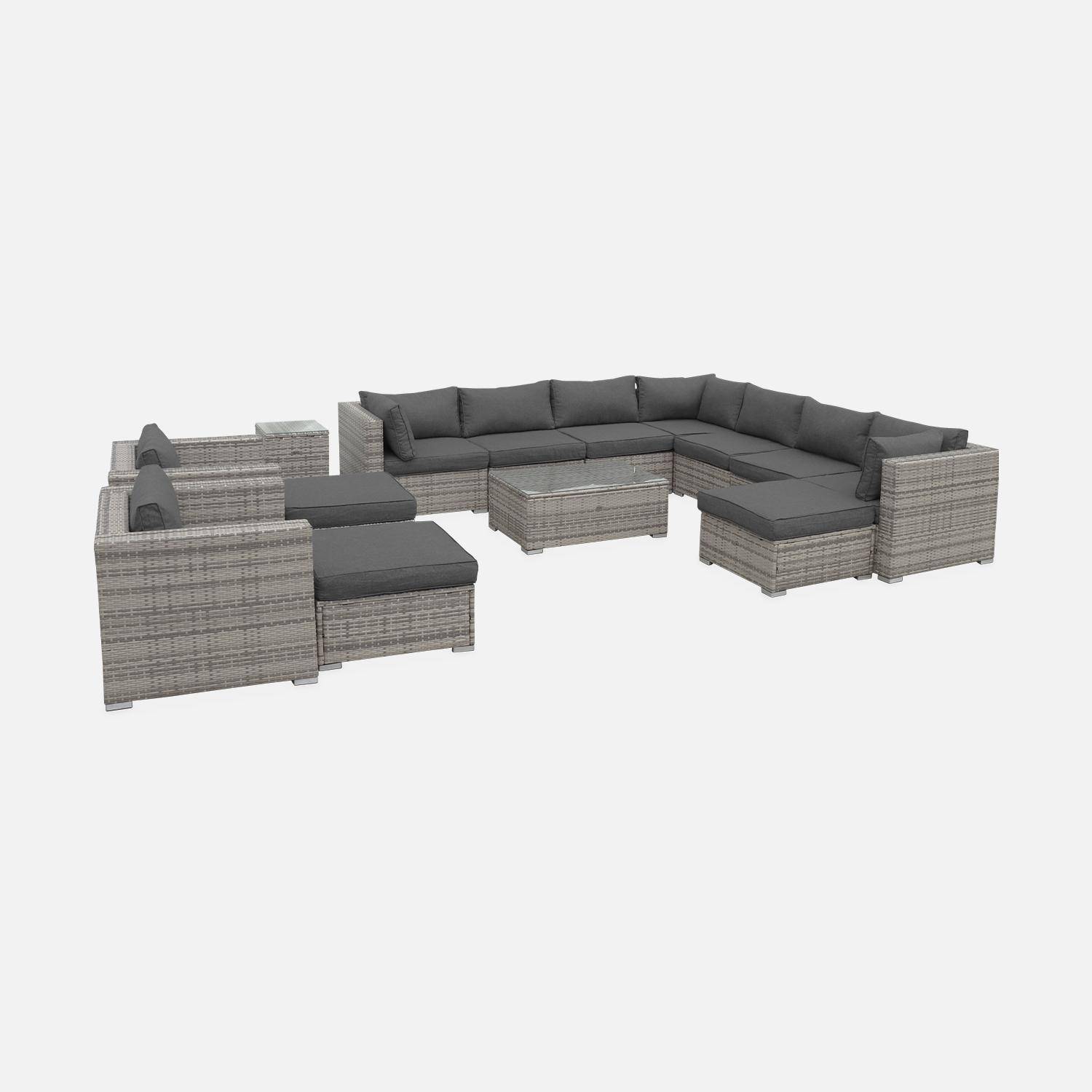 Mueble de jardin, conjunto sofa de exterior, ratan sintetico, resina trenzada - Varios tonos de gris - 12 a 14 plazas - TRIPOLI Photo4