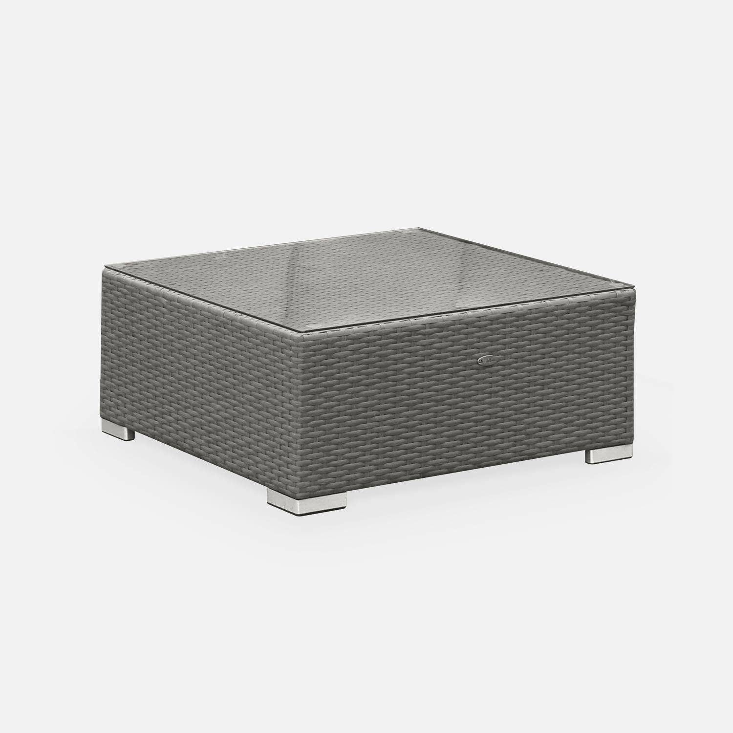 Gartengarnitur aus Kunststoffrattan - Napoli - grau, graumelierte Kissen - 5 Sitze - 2 Sessel ohne Armlehnen, 3 Ecksessel, ein Couchtisch Photo4