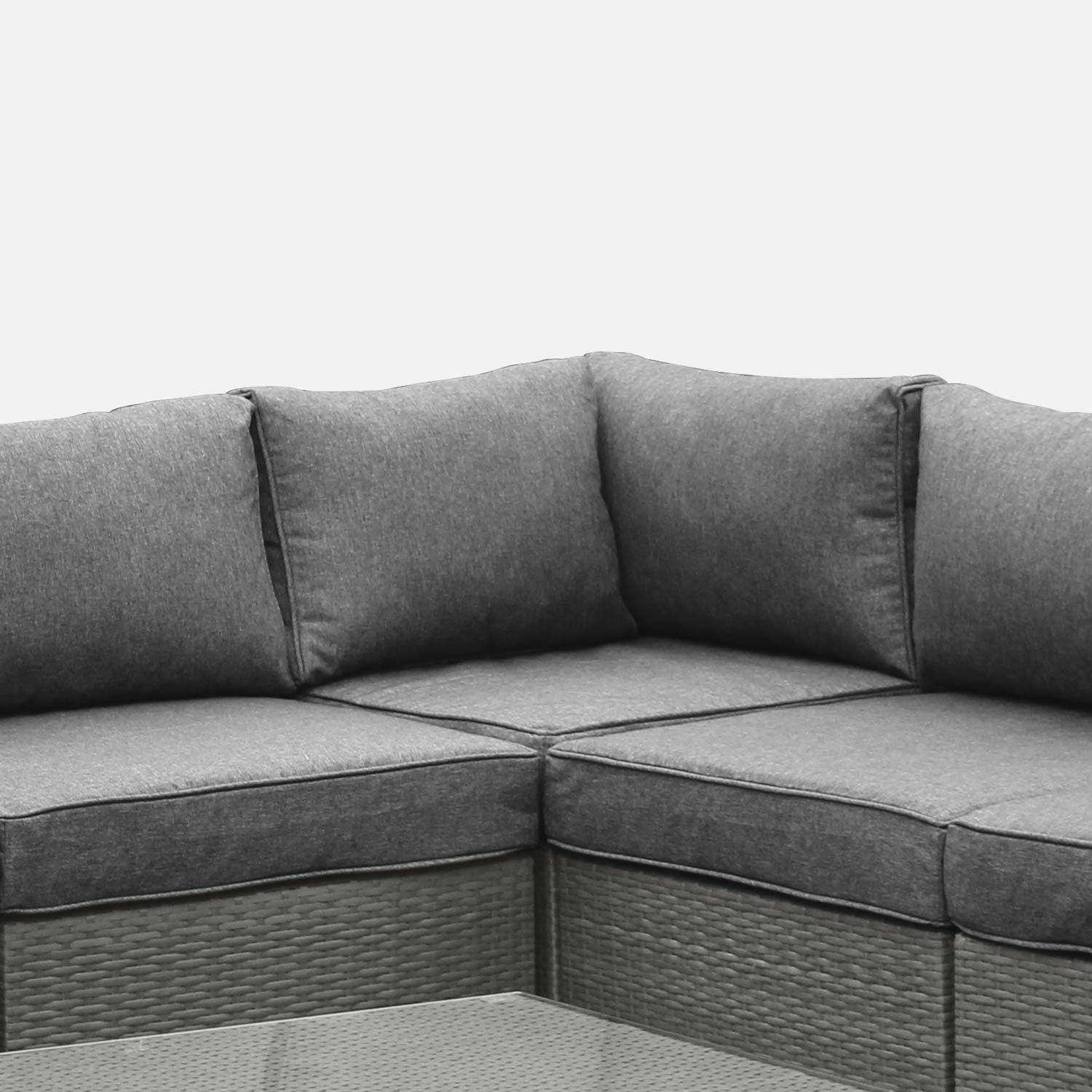 Gartengarnitur aus Kunststoffrattan - Napoli - grau, graumelierte Kissen - 5 Sitze - 2 Sessel ohne Armlehnen, 3 Ecksessel, ein Couchtisch Photo3