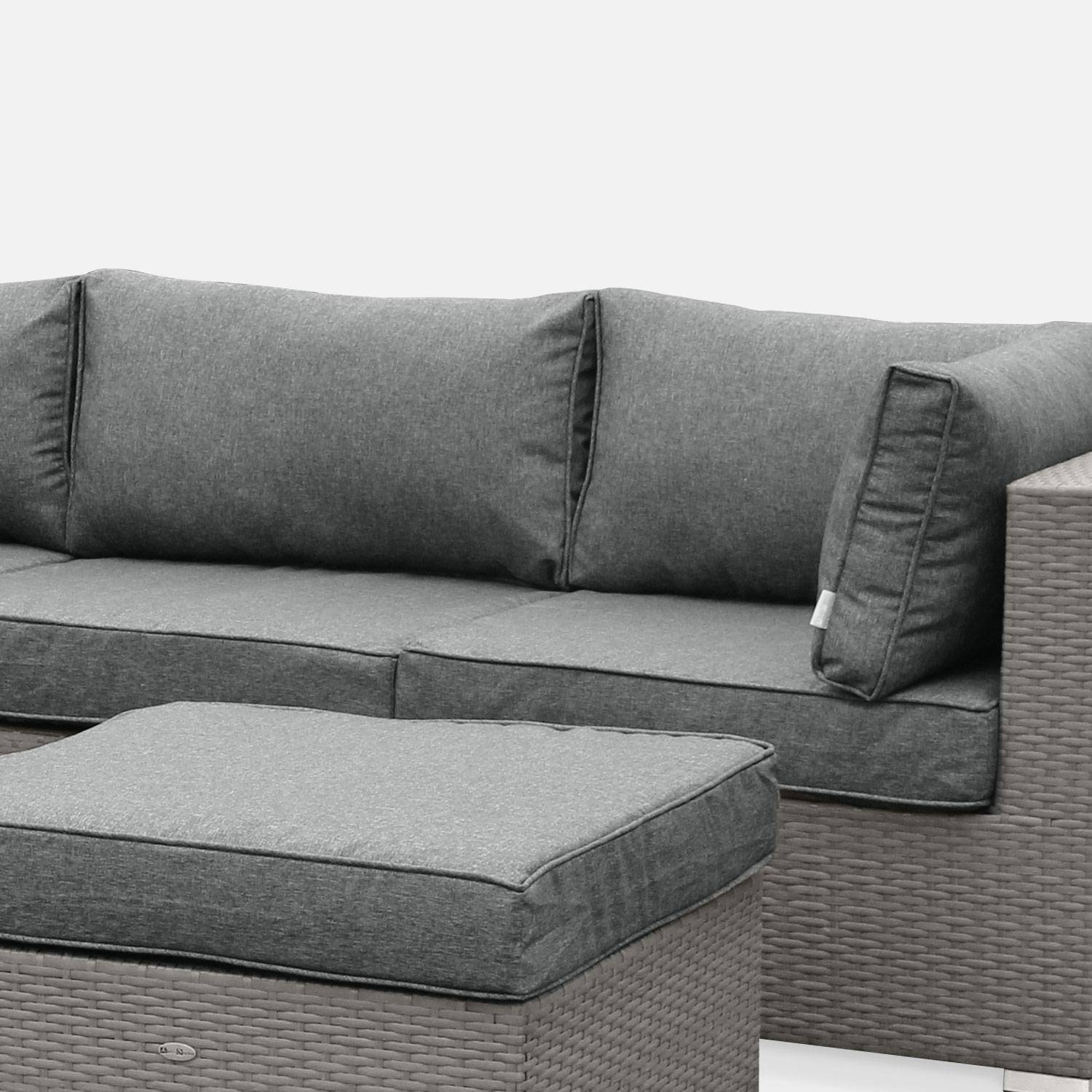 Sofá de jardim, móveis de exterior, rotim (aspeto vime) sintético, 5 lugares, (sofá de 2 m 34 cm), cómodo (profundidade de 82 cm + espessura das almofadas de 12 cm) Photo3