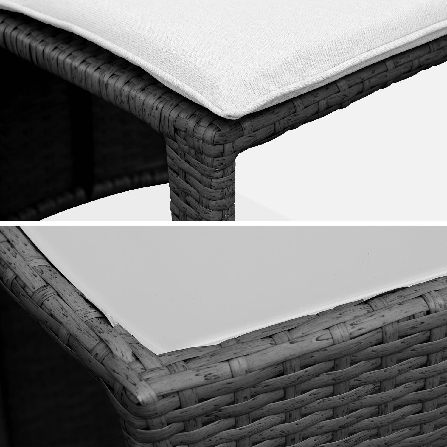 Conjunto de mesa e cadeiras de jardim em rotim (aspeto vime) sintético - Preto, Castanho, almofadas em cru - 2 lugares - Doppio Photo6
